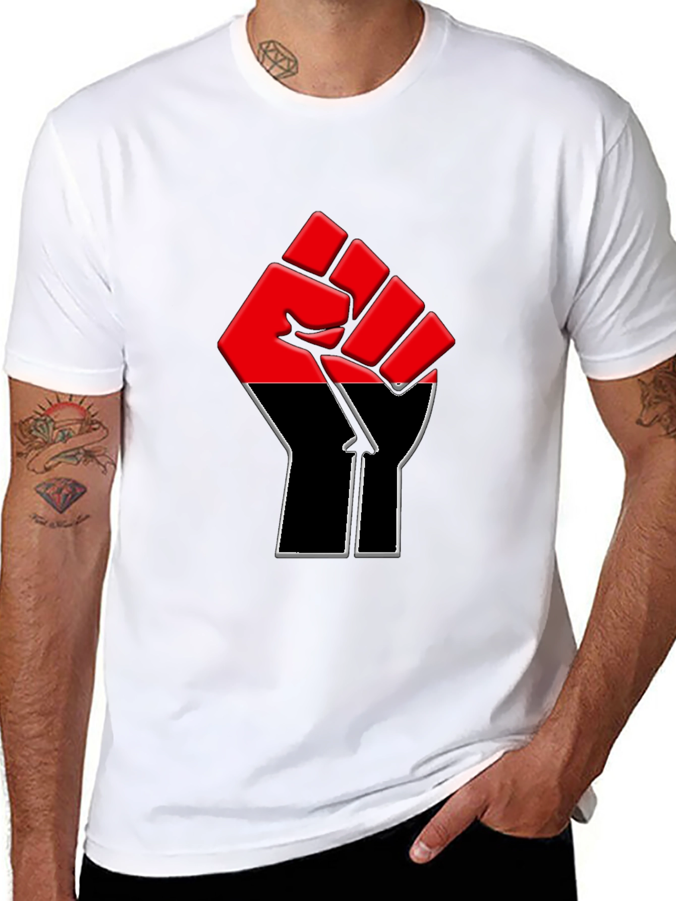 Red and Black Fist Graphic T-Shirt - Unisex