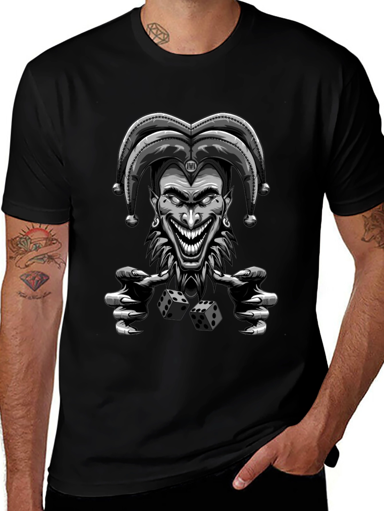Creepy Joker Dice Graphic Tee - Mens Black T-Shirt