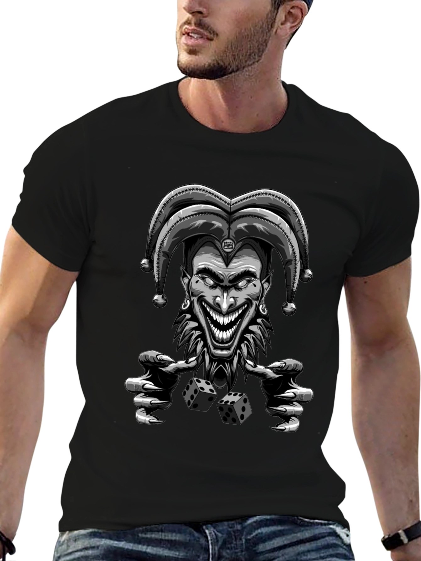 Creepy Joker Dice Graphic Tee - Mens Black T-Shirt