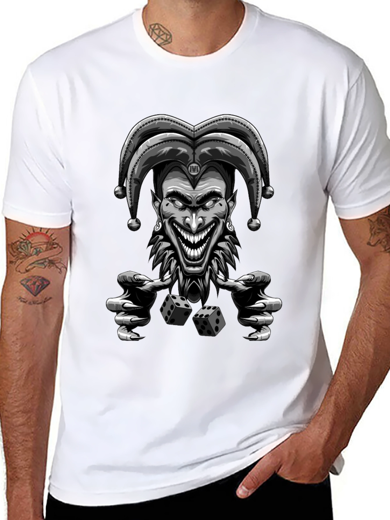 Creepy Joker Dice Graphic Tee - Mens Black T-Shirt