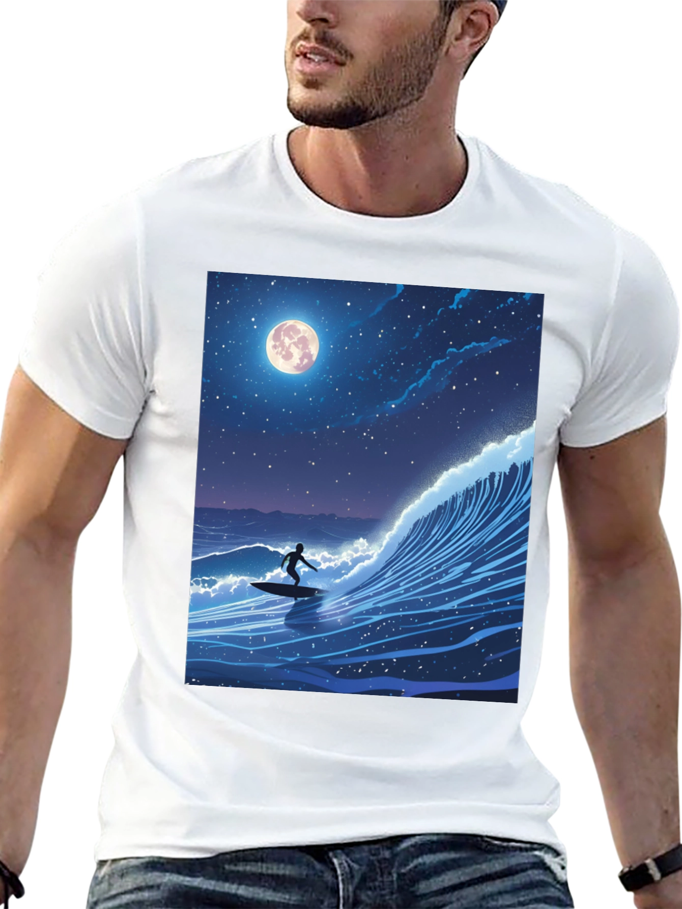 Surfer Moonlight Wave Graphic Tee