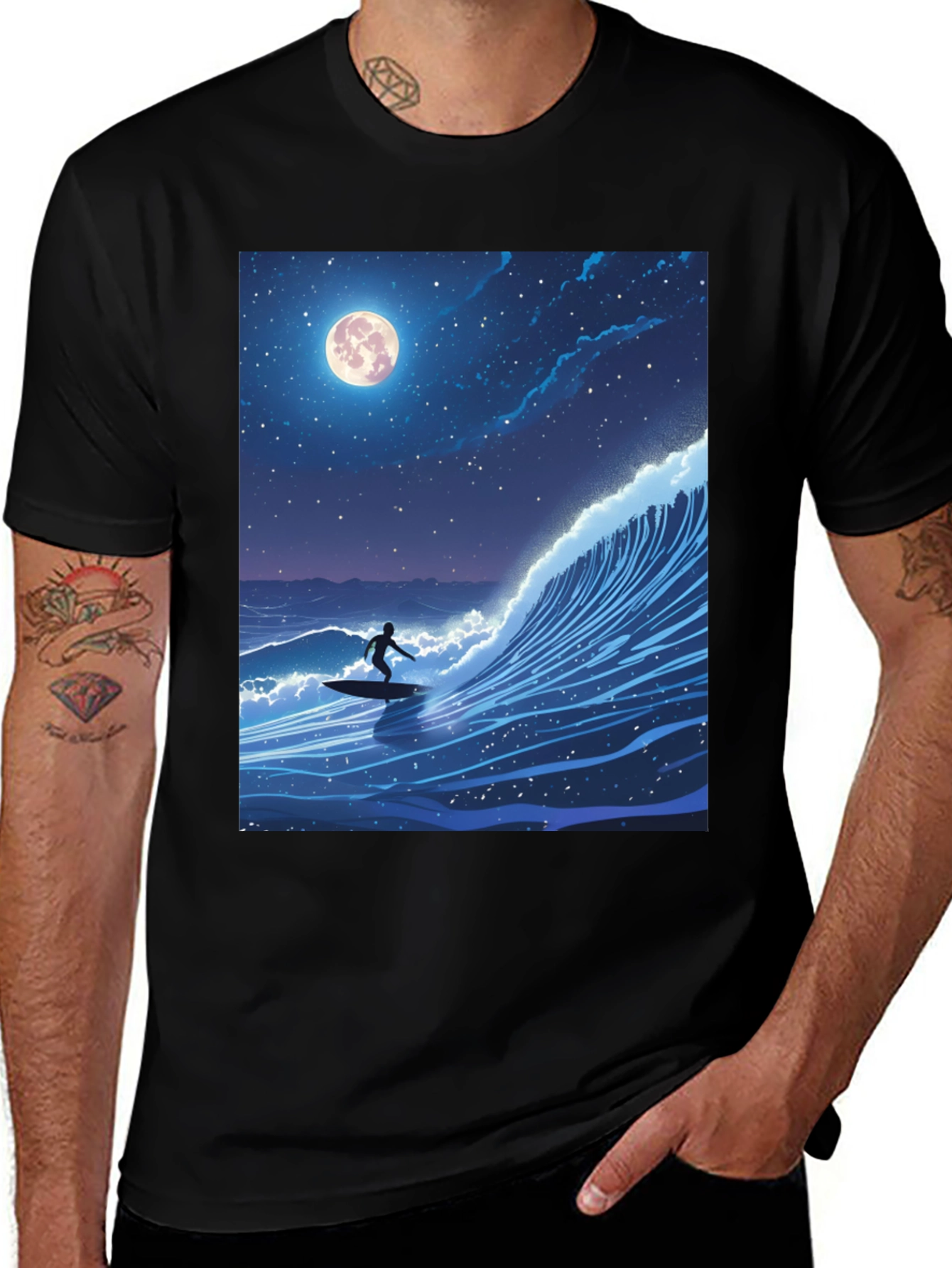 Surfer Moonlight Wave Graphic Tee
