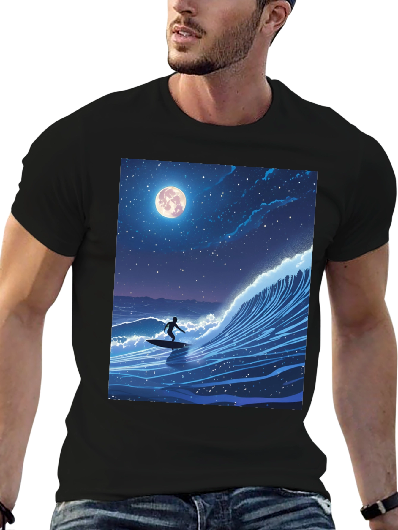 Surfer Moonlight Wave Graphic Tee