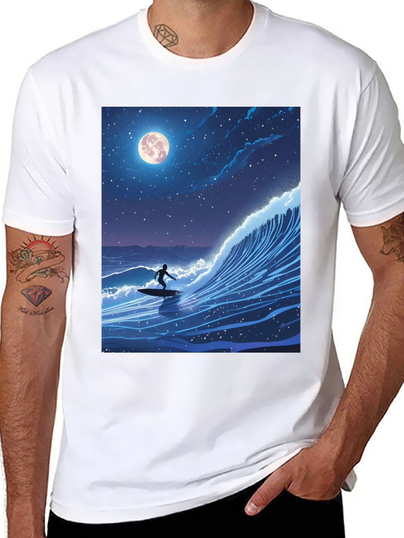 Surfer Moonlight Wave Graphic Tee