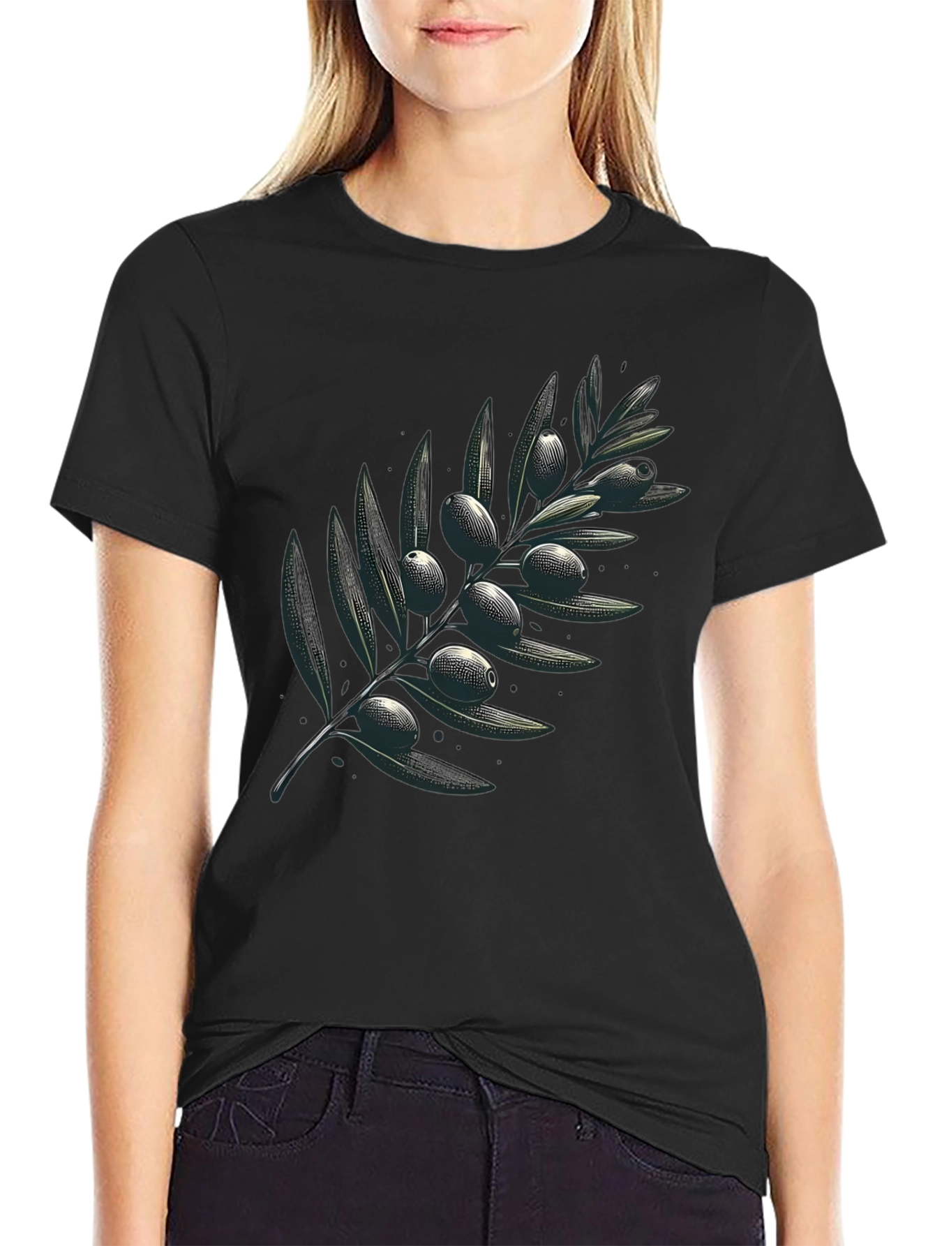 Olive Branch Graphic Black T-Shirt