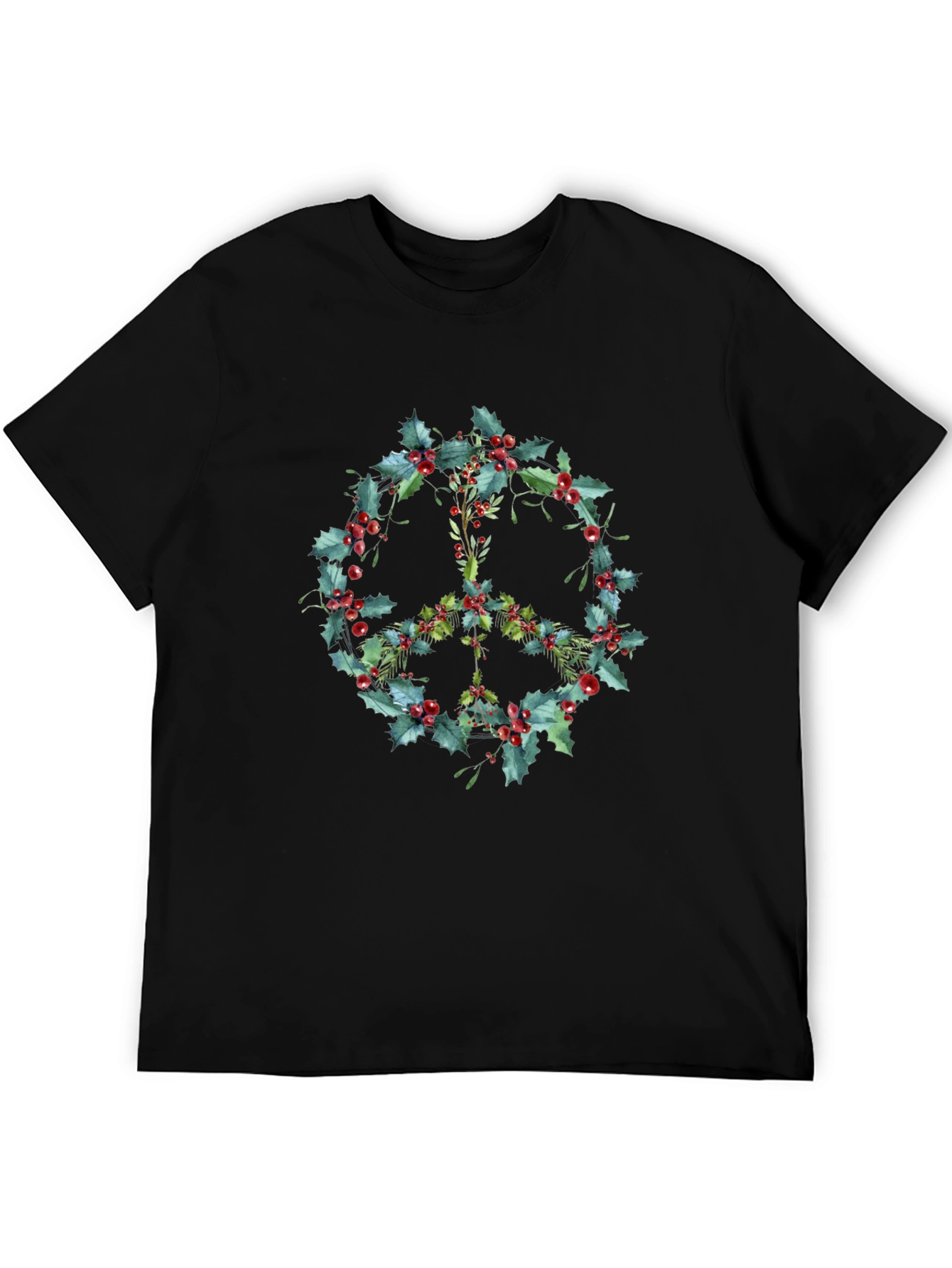 Peace Sign Holly Berry Wreath Graphic Tee