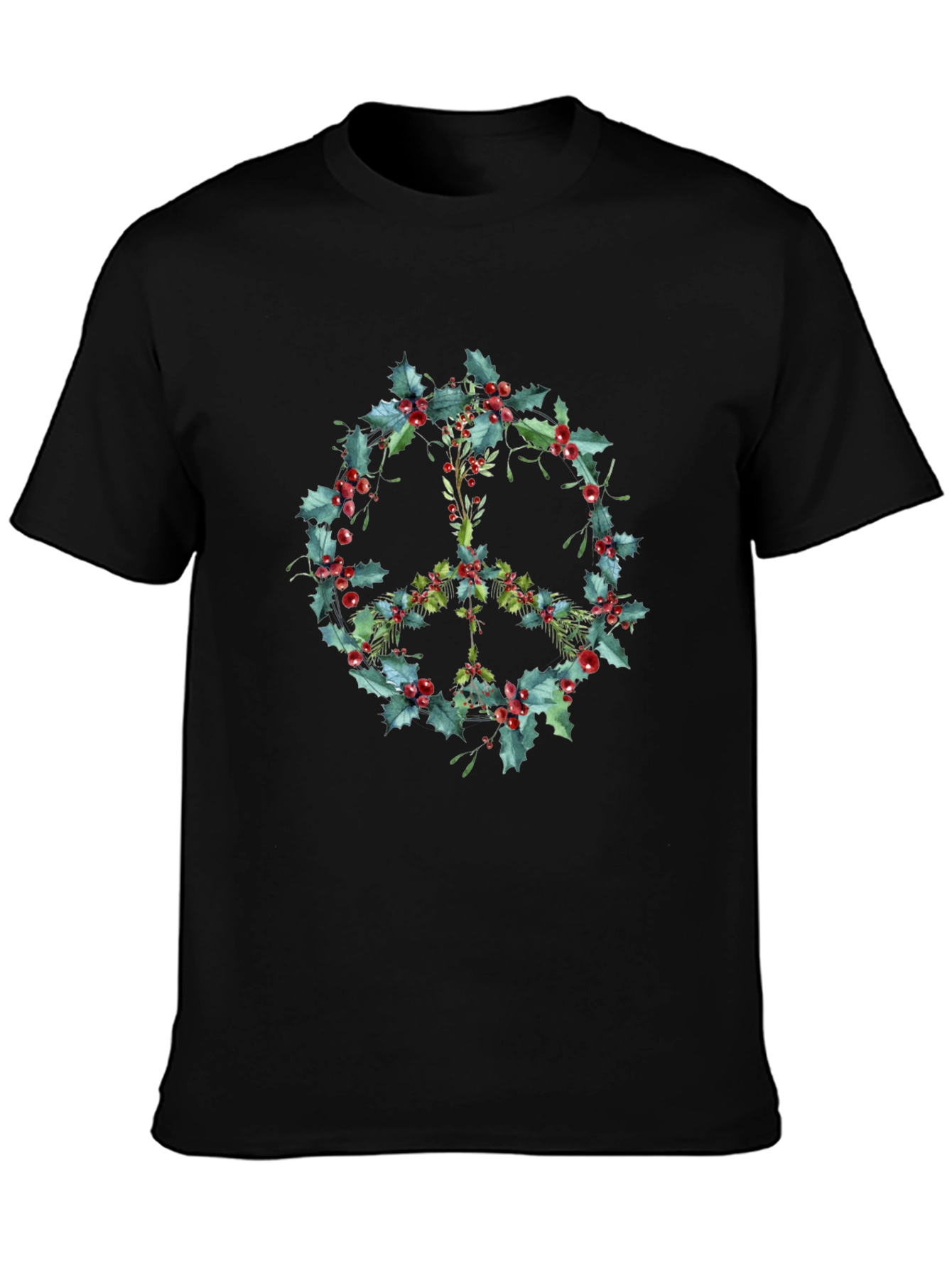Peace Sign Holly Berry Wreath Graphic Tee