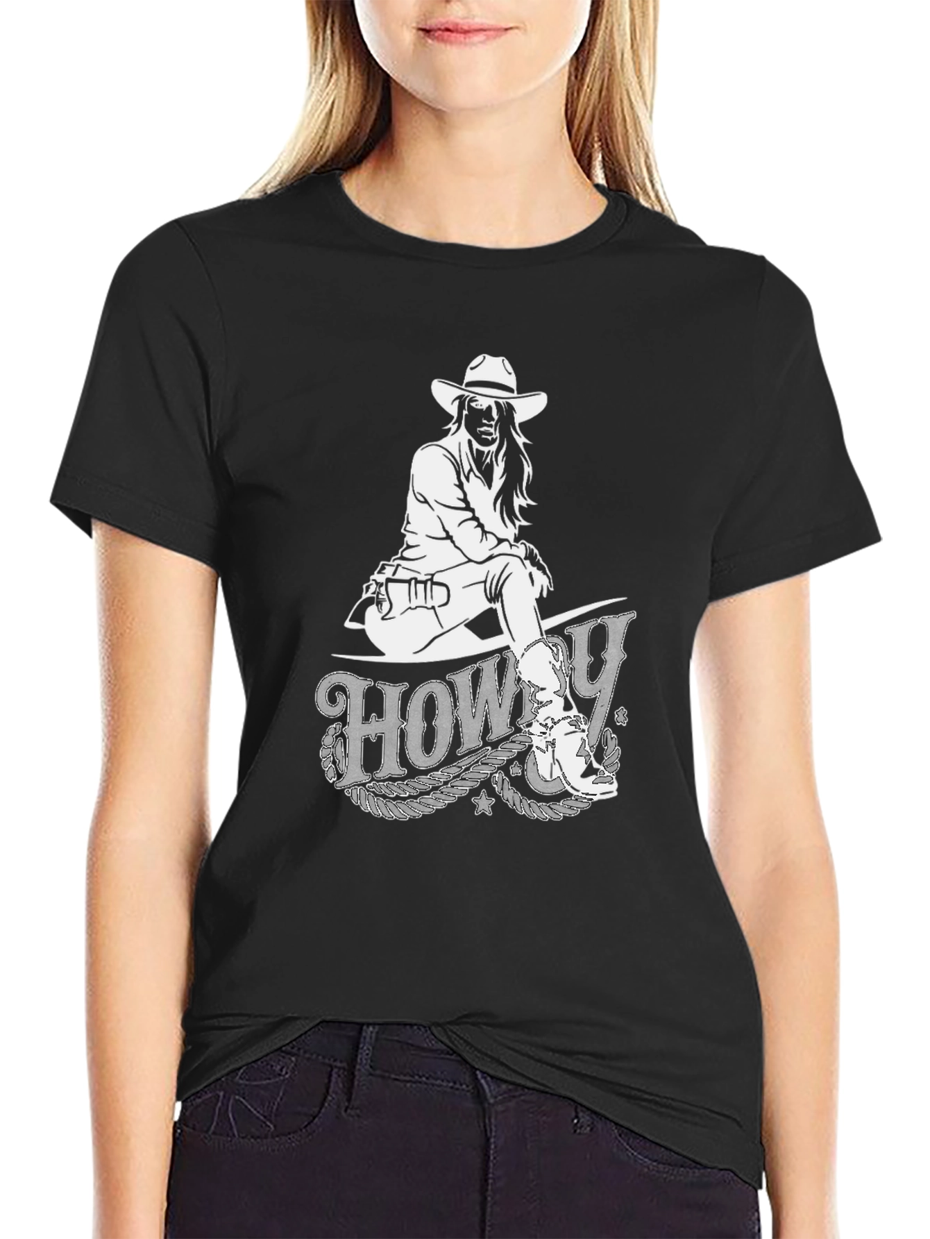 Howdy Cowgirl Graphic Tee - Black Cotton T-Shirt