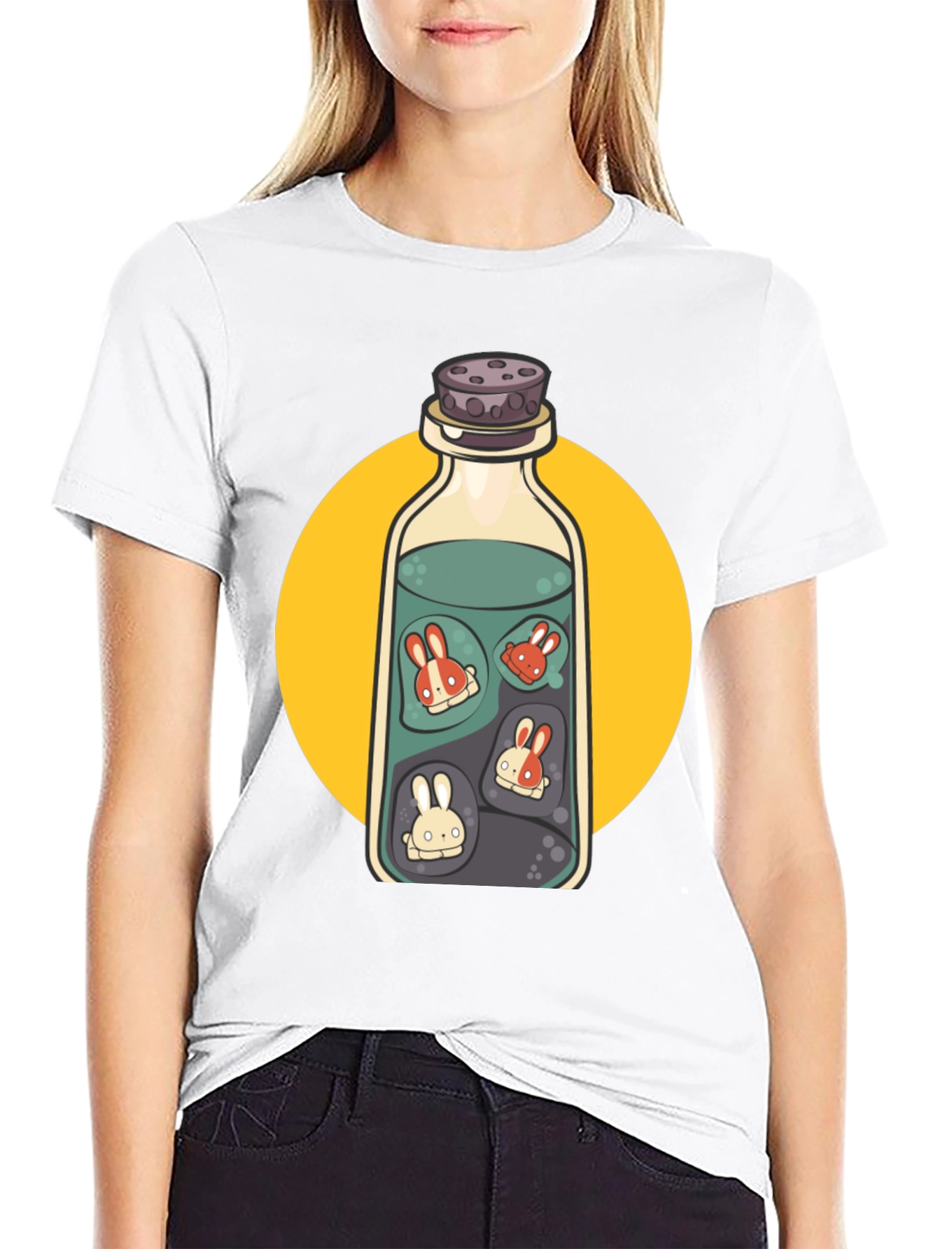 Rabbit Potion Graphic Tee - Black Cotton Blend