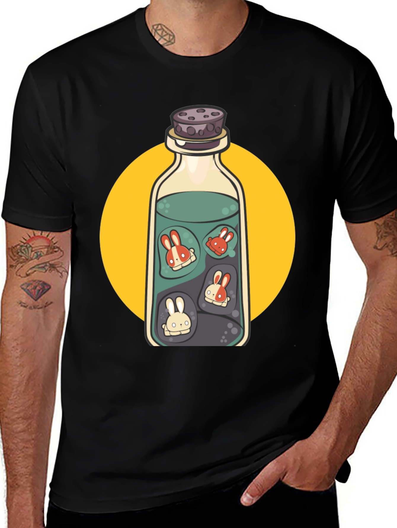 Rabbit Potion Graphic Tee - Black Cotton Blend