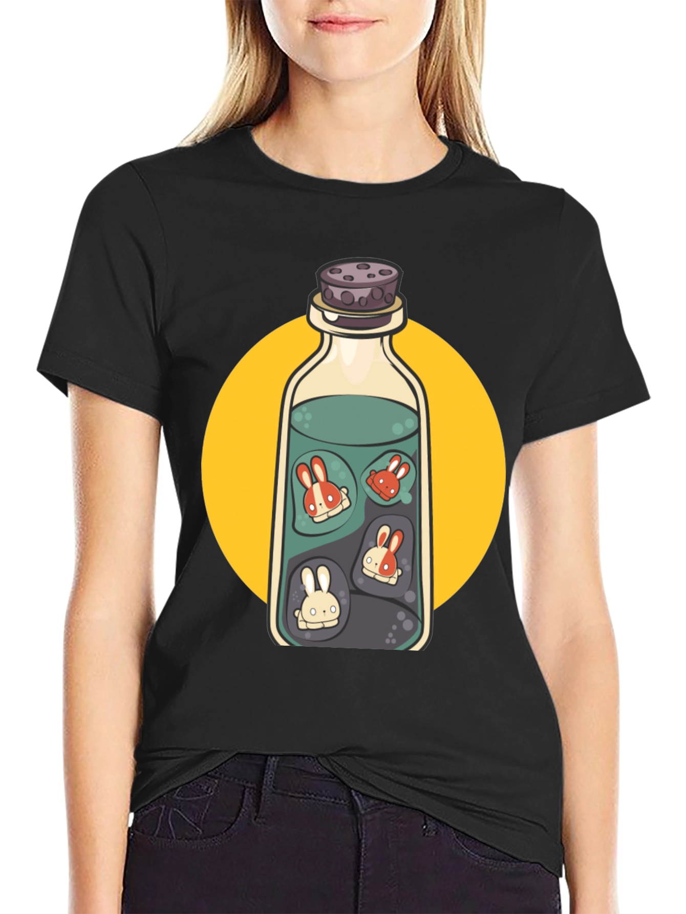 Rabbit Potion Graphic Tee - Black Cotton Blend