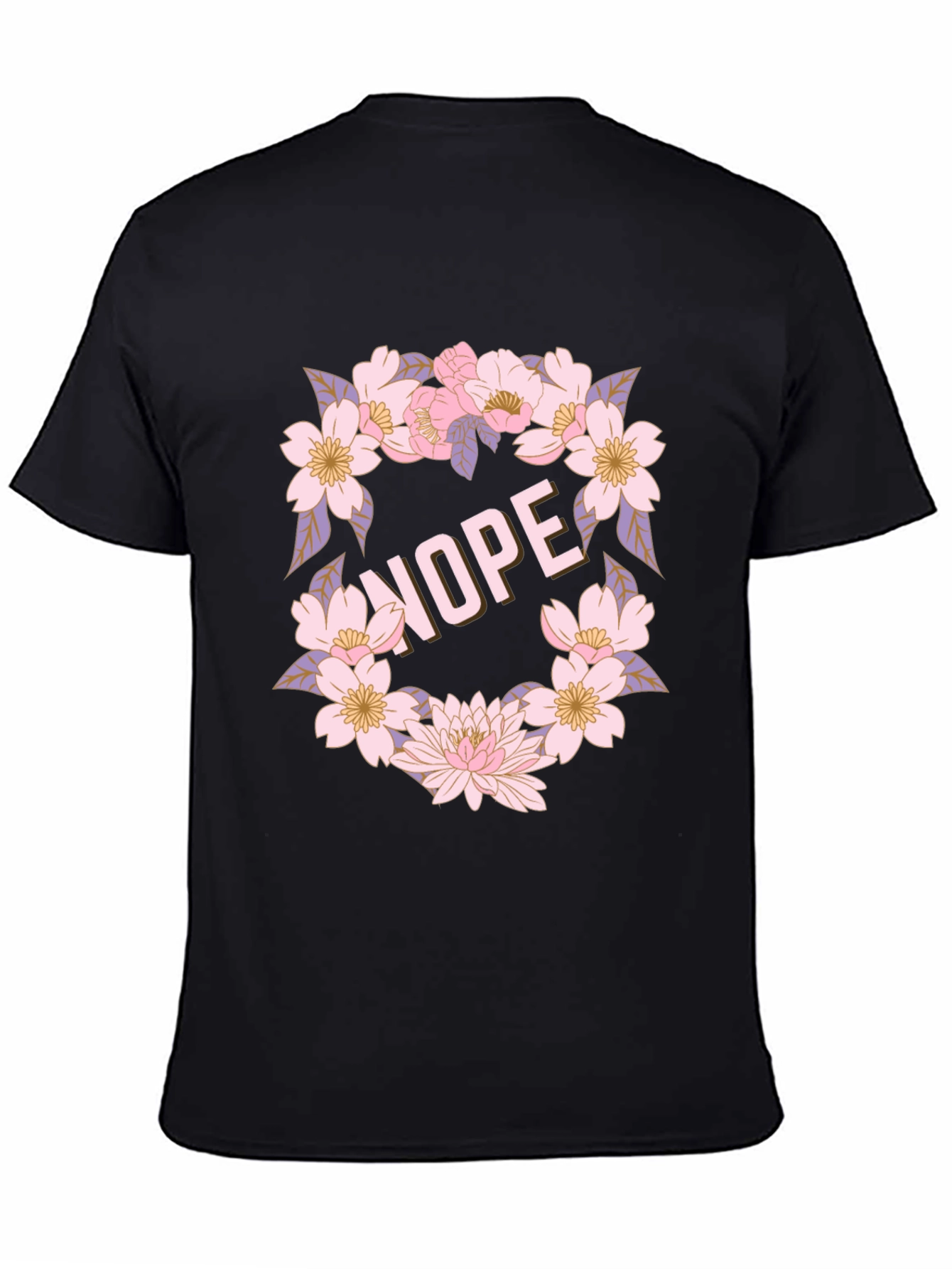 Floral Nope Graphic Tee - Casual Black T-Shirt