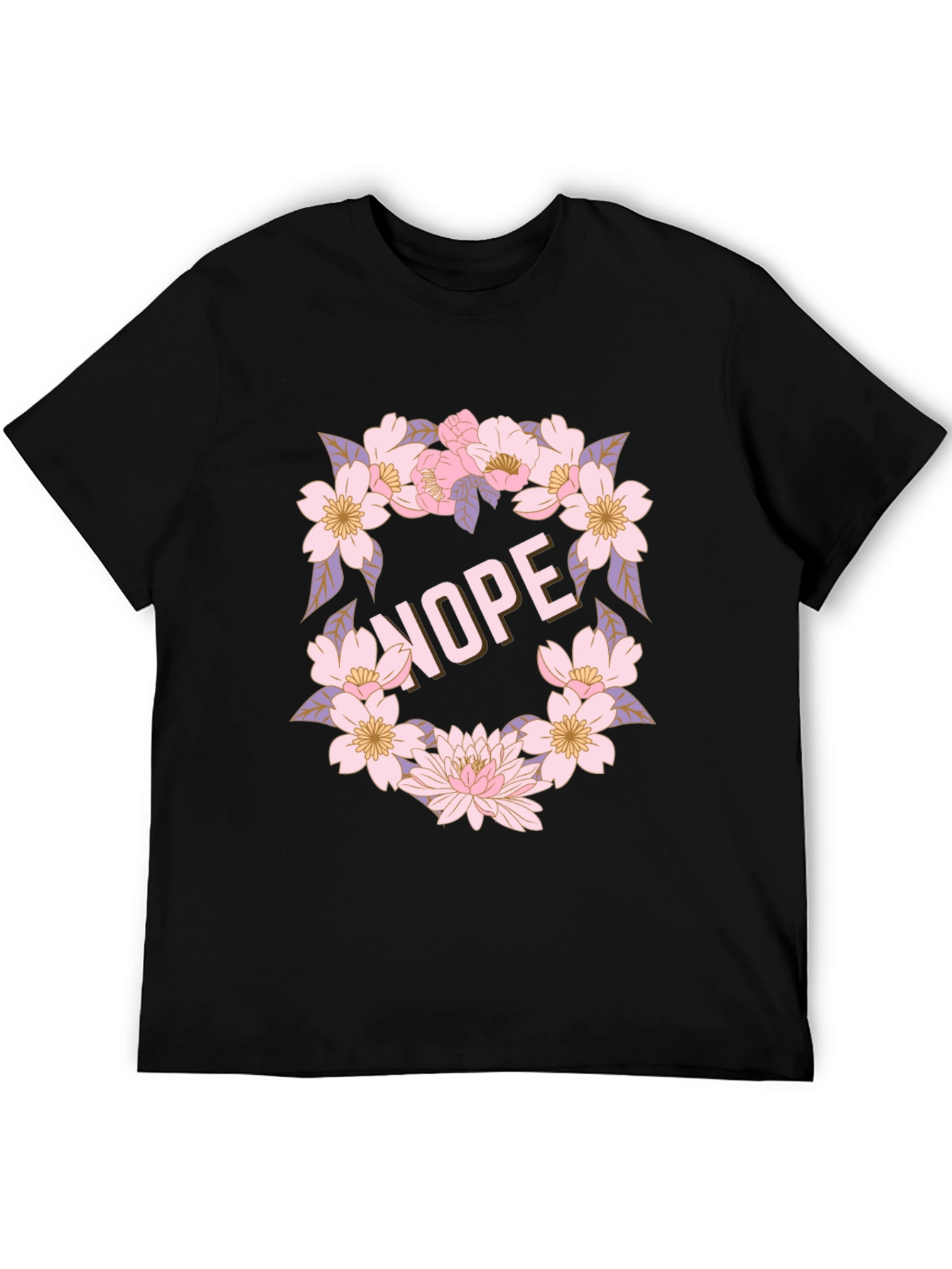 Floral Nope Graphic Tee - Casual Black T-Shirt