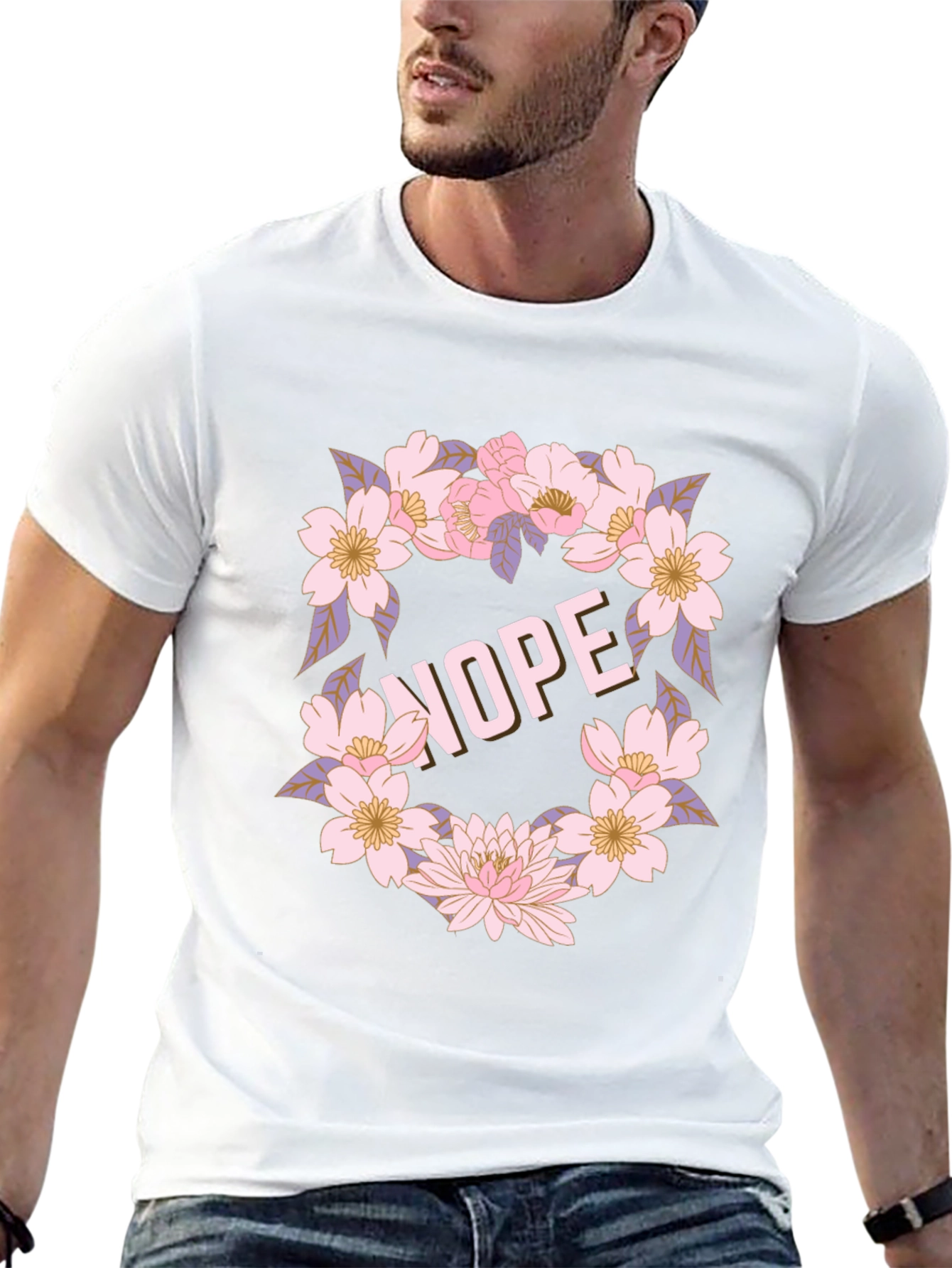 Floral Nope Graphic Tee - Casual Black T-Shirt