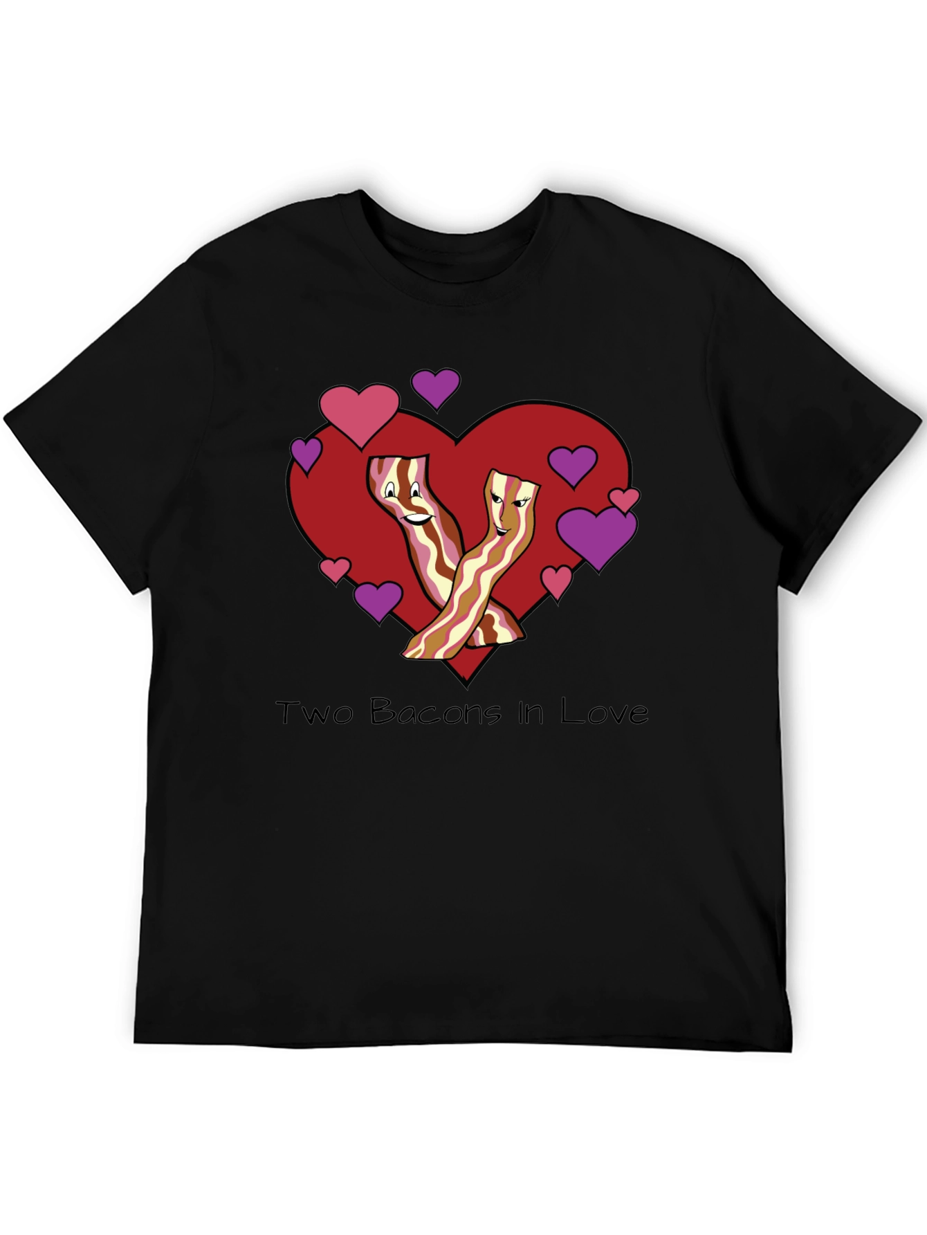 Two Bacons In Love Black T-Shirt