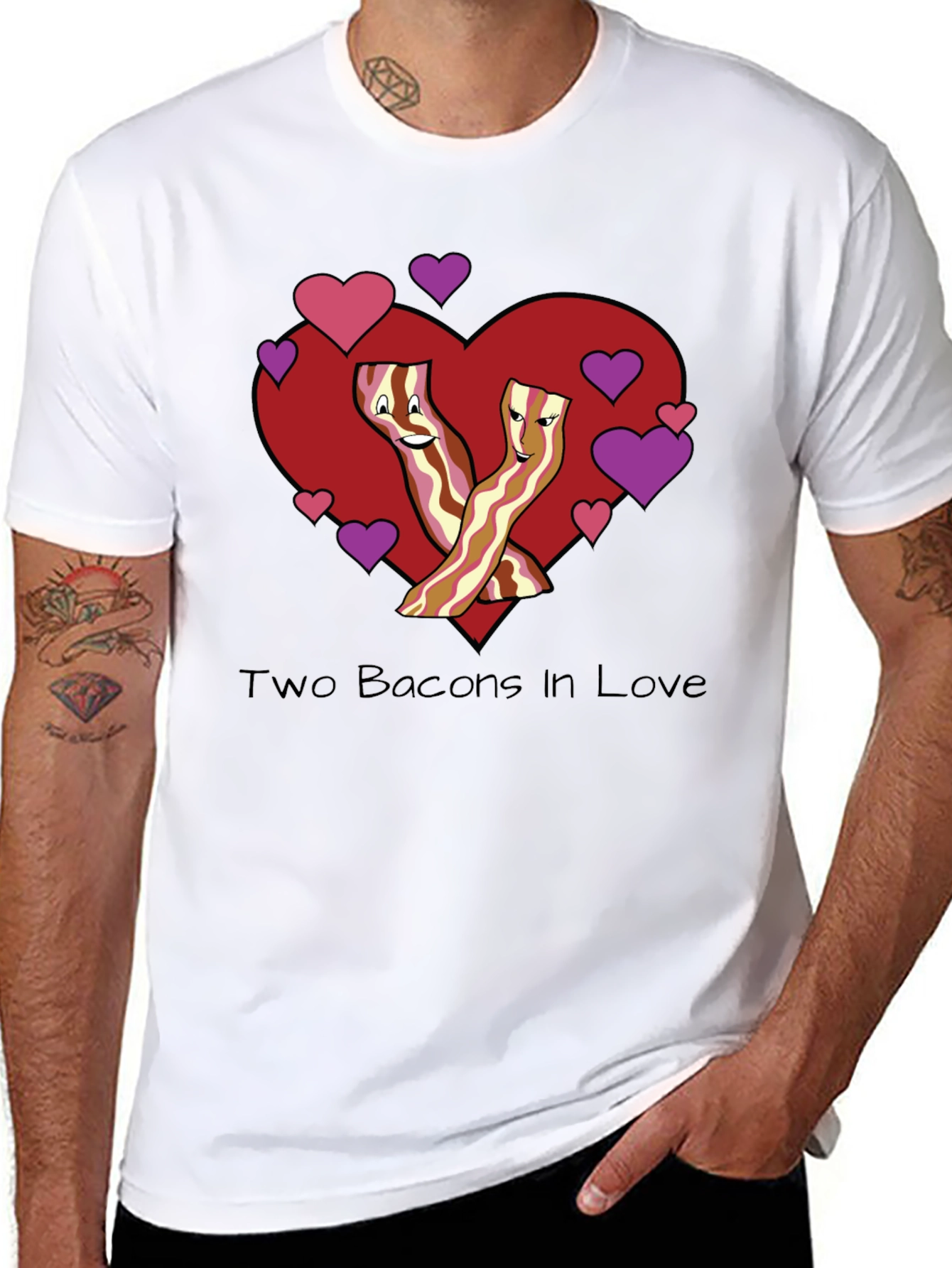 Two Bacons In Love Black T-Shirt
