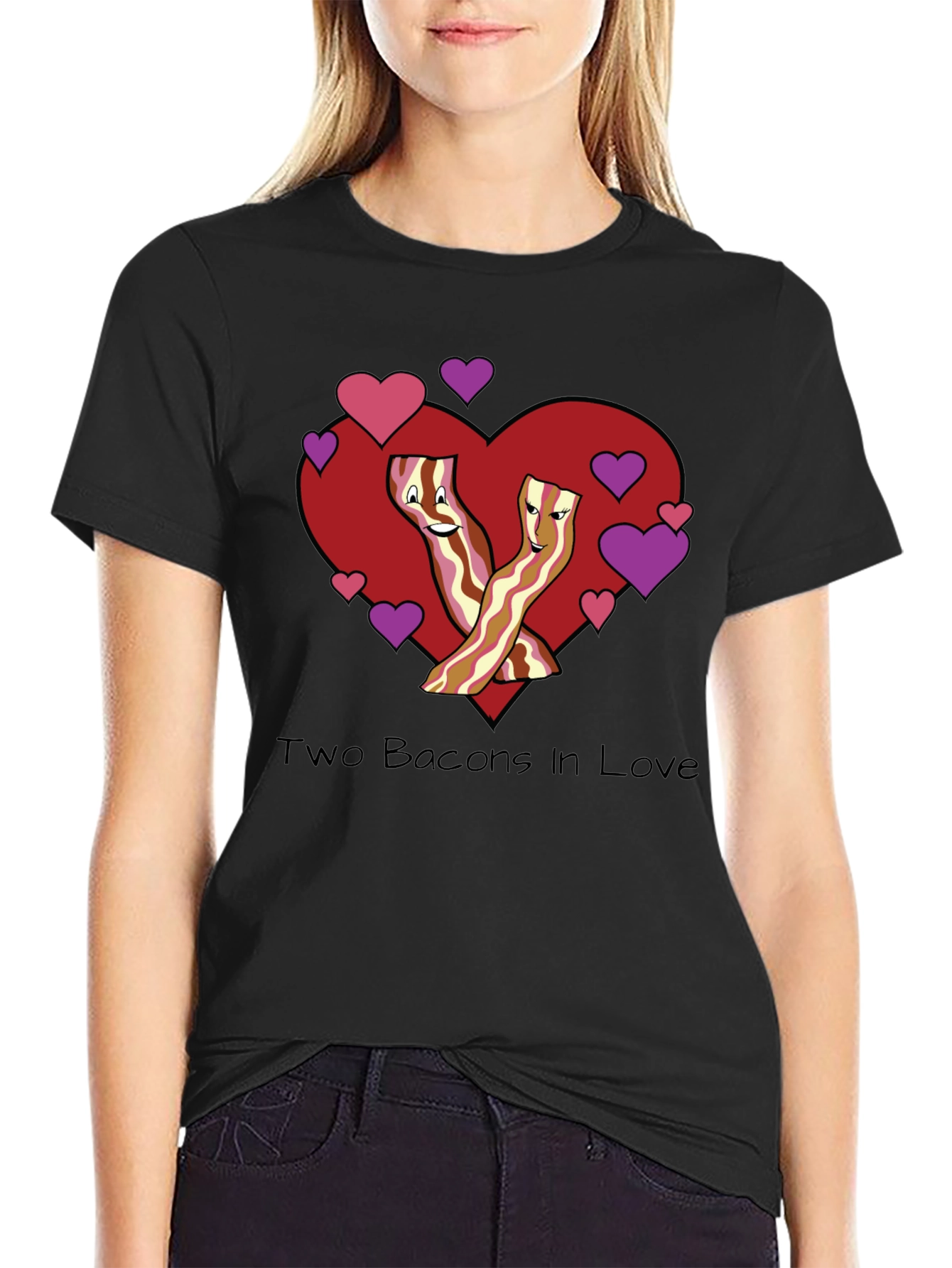 Two Bacons In Love Black T-Shirt