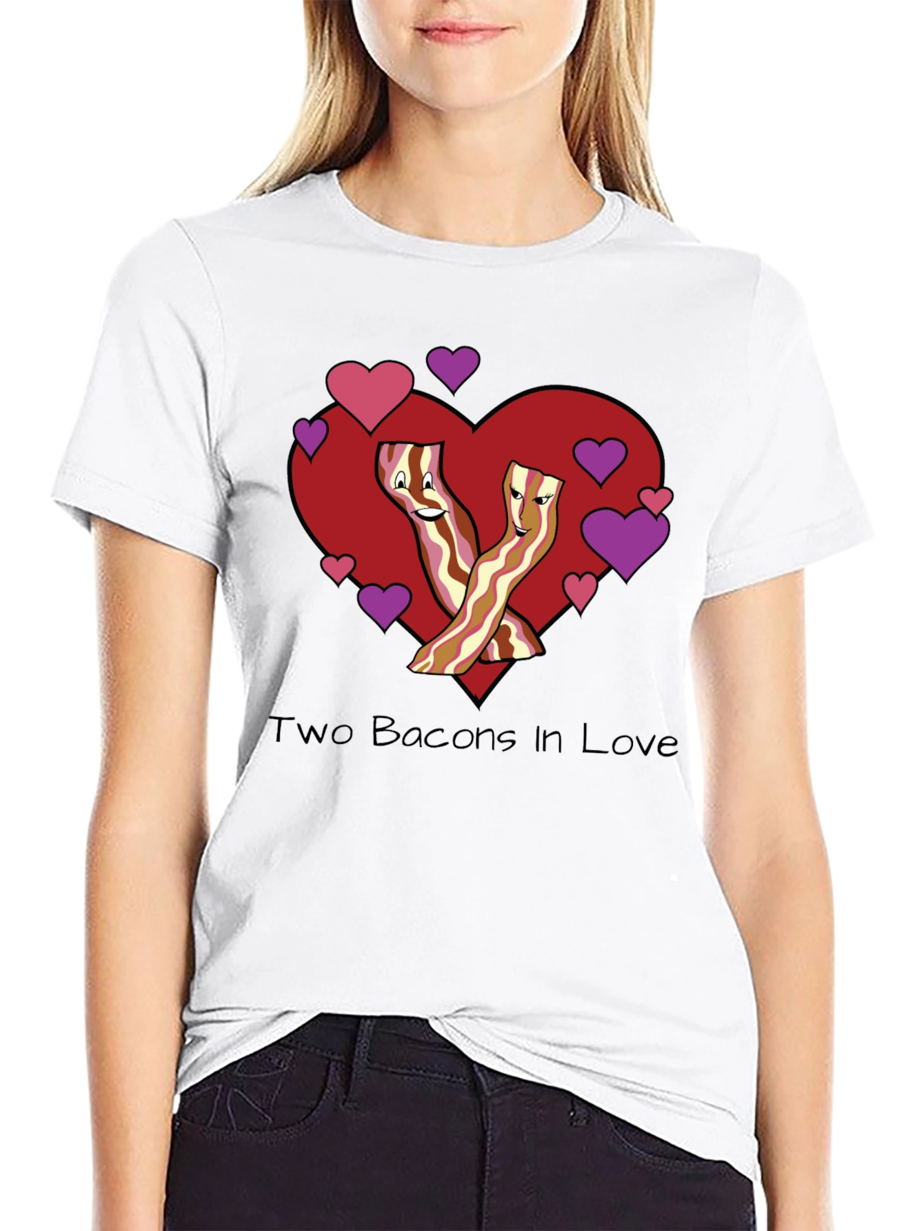 Two Bacons In Love Black T-Shirt