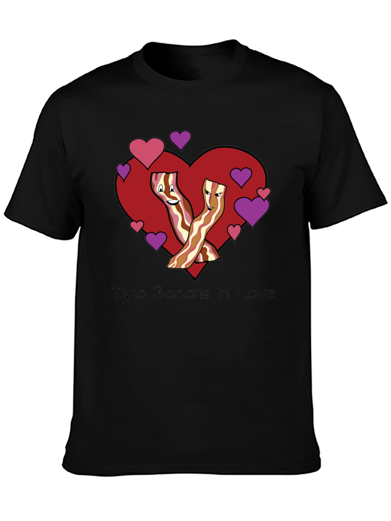 Two Bacons In Love Black T-Shirt