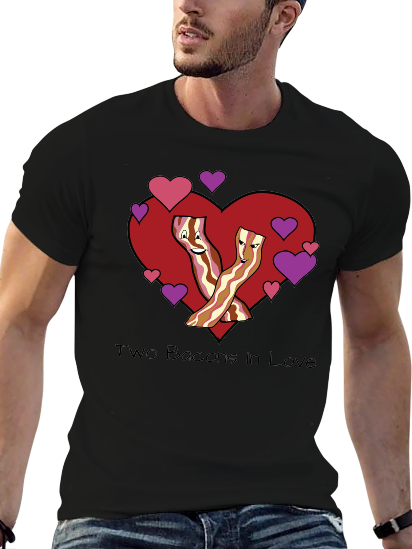 Two Bacons In Love Black T-Shirt