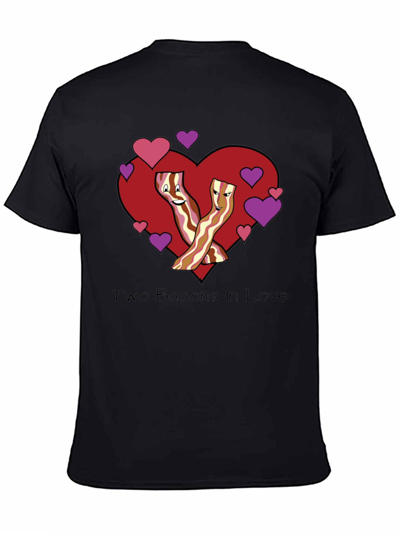Two Bacons In Love Black T-Shirt