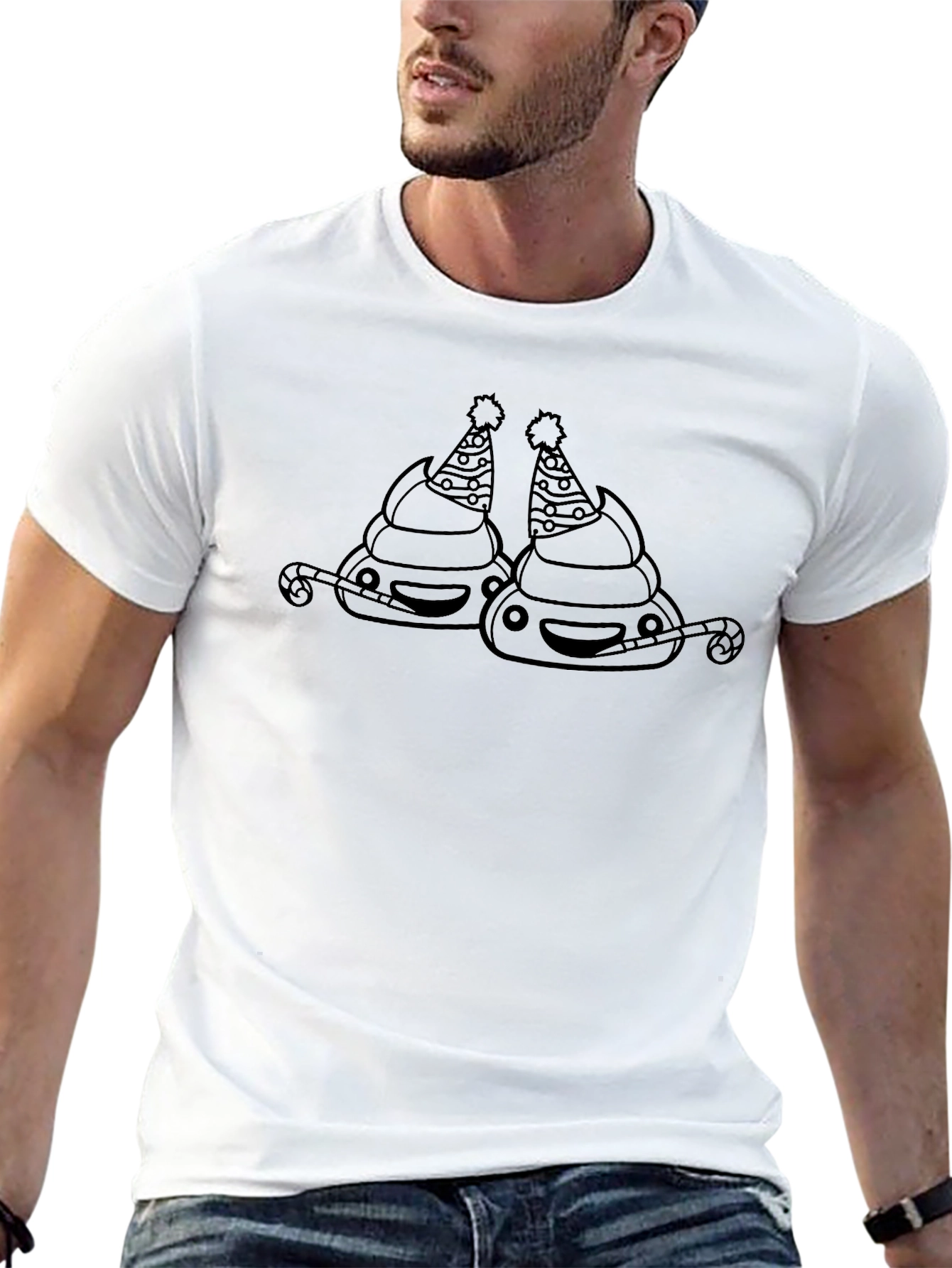 Festive Poop Emoji Black T-Shirt