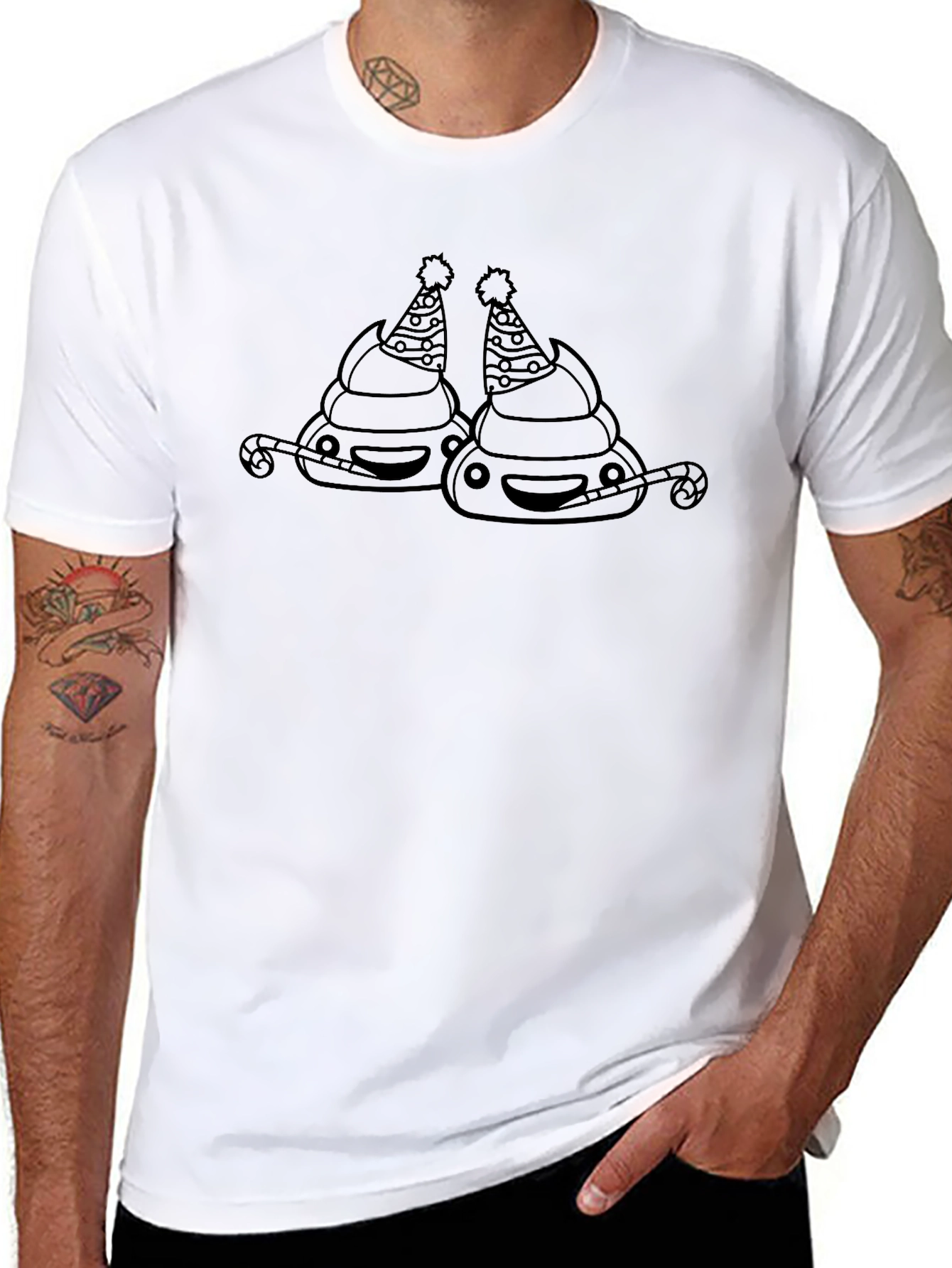 Festive Poop Emoji Black T-Shirt