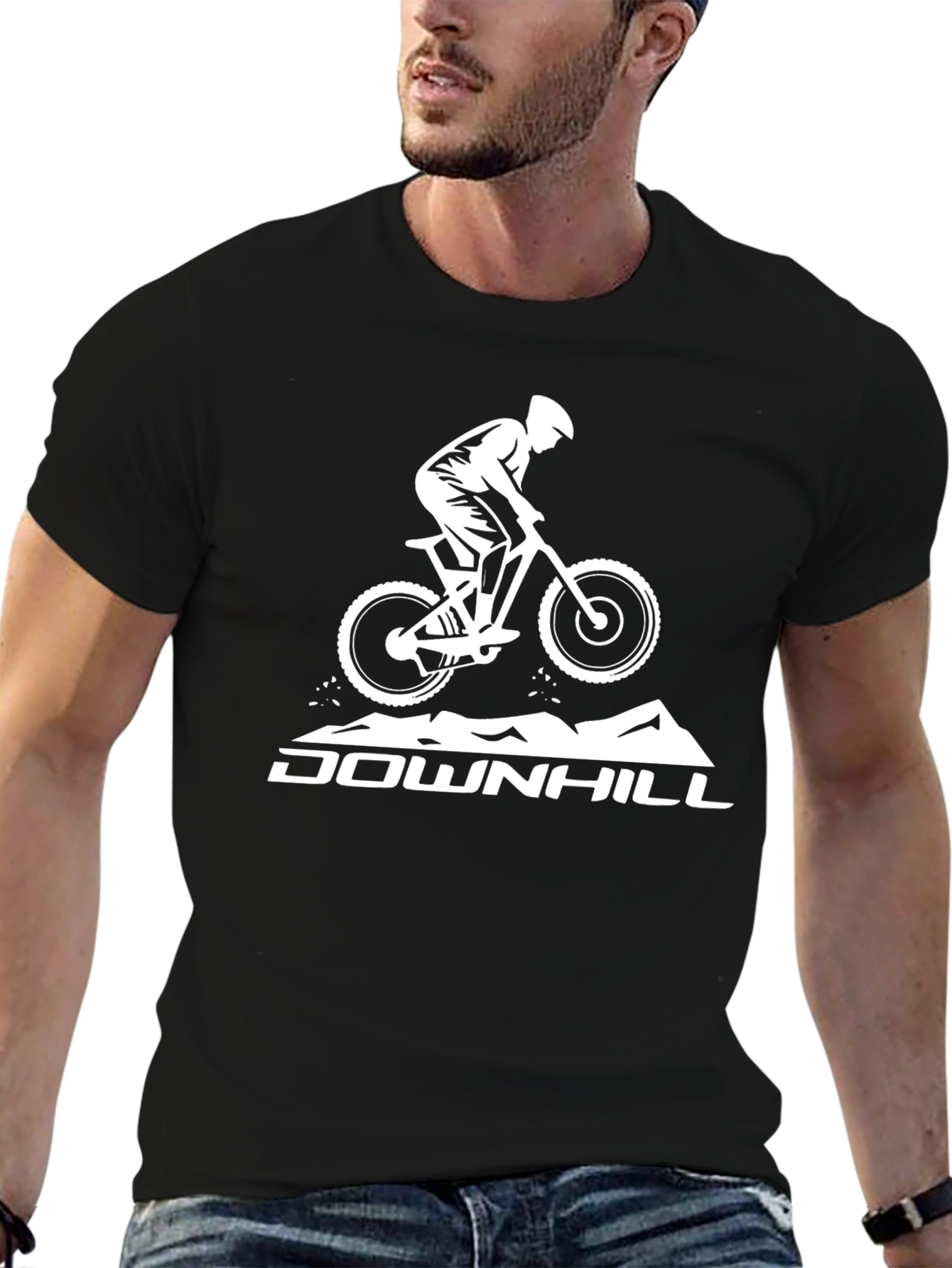 Downhill Mountain Biker Graphic Tee - Black Cotton Shirt