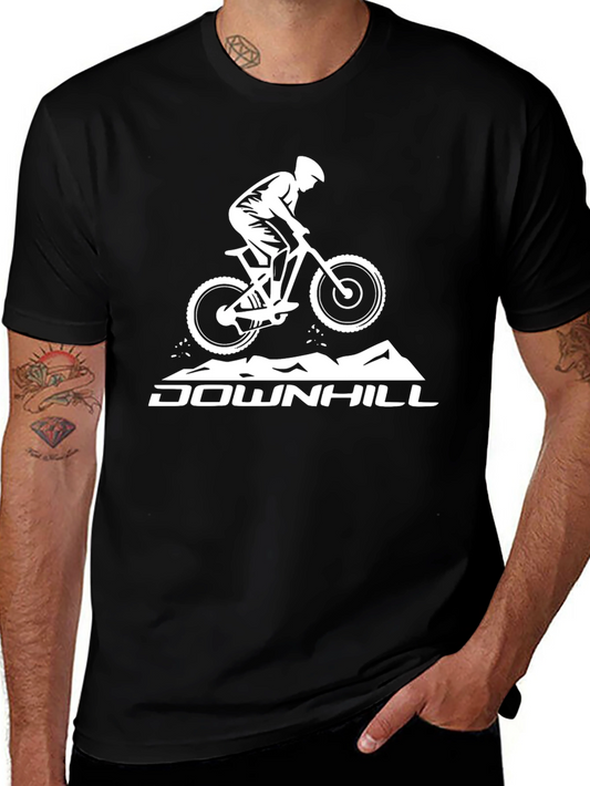 Downhill Mountain Biker Graphic Tee - Black Cotton Shirt