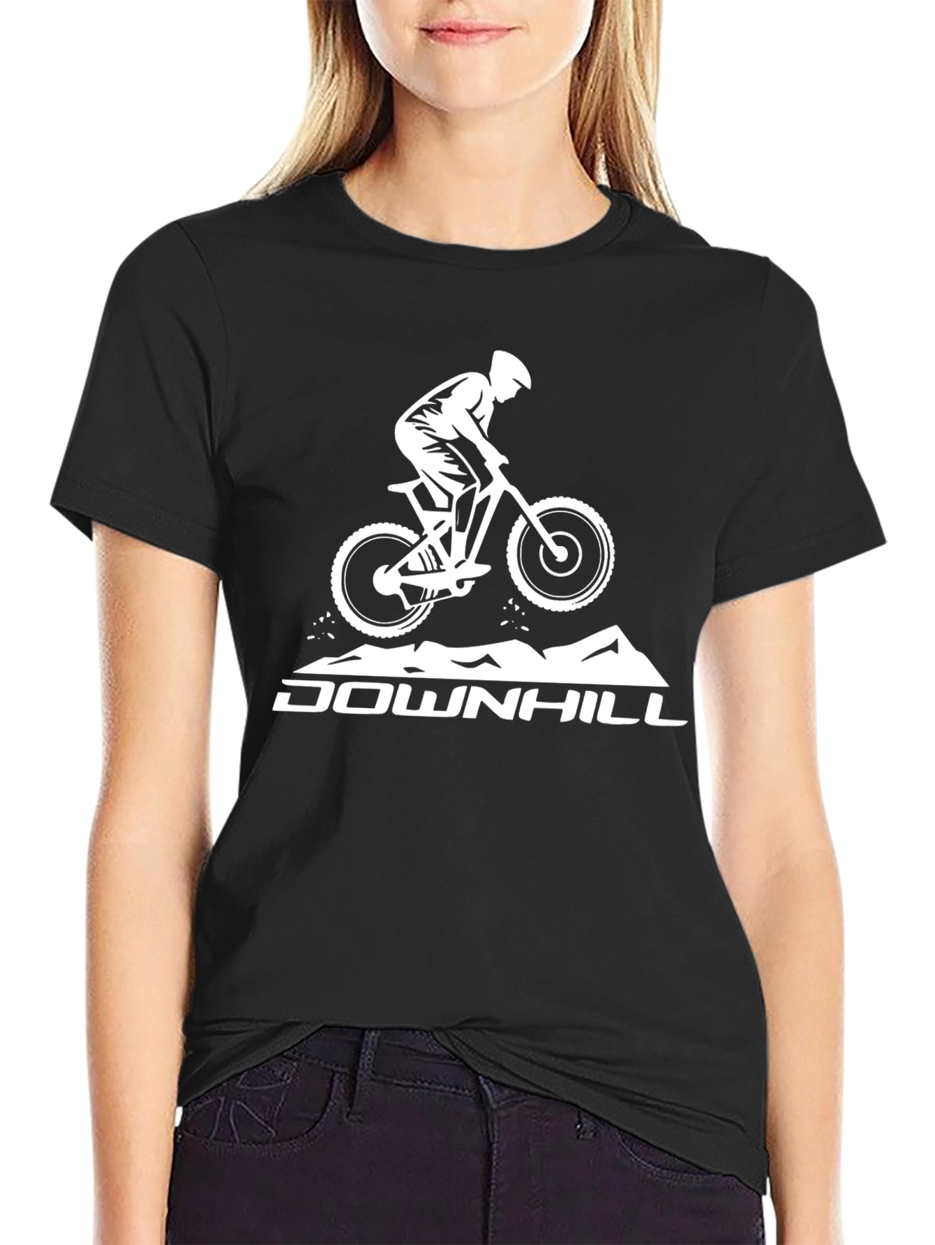 Downhill Mountain Biker Graphic Tee - Black Cotton Shirt