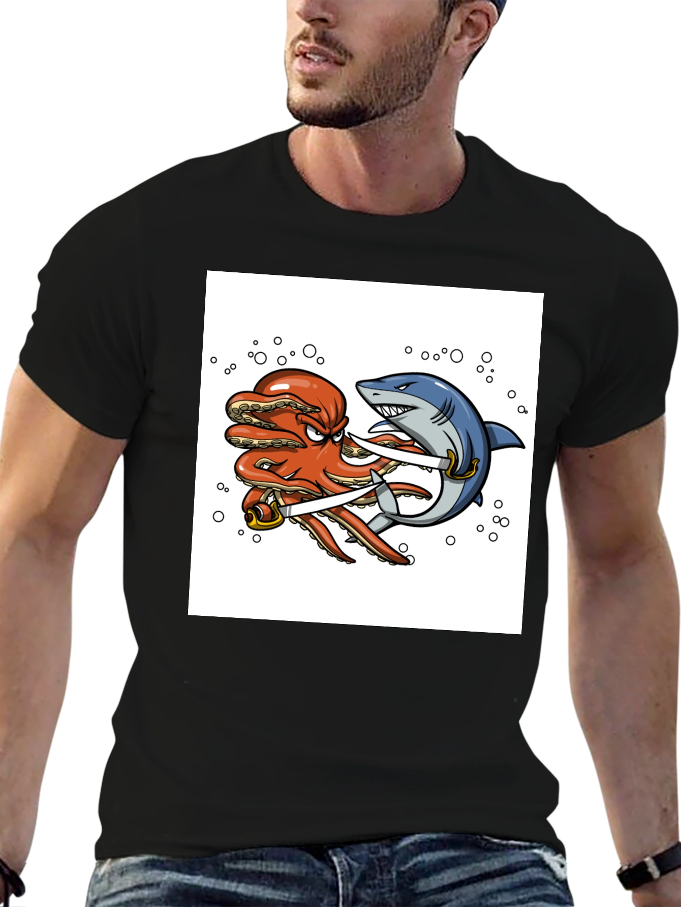 Octopus vs Shark Sword Fight T-Shirt