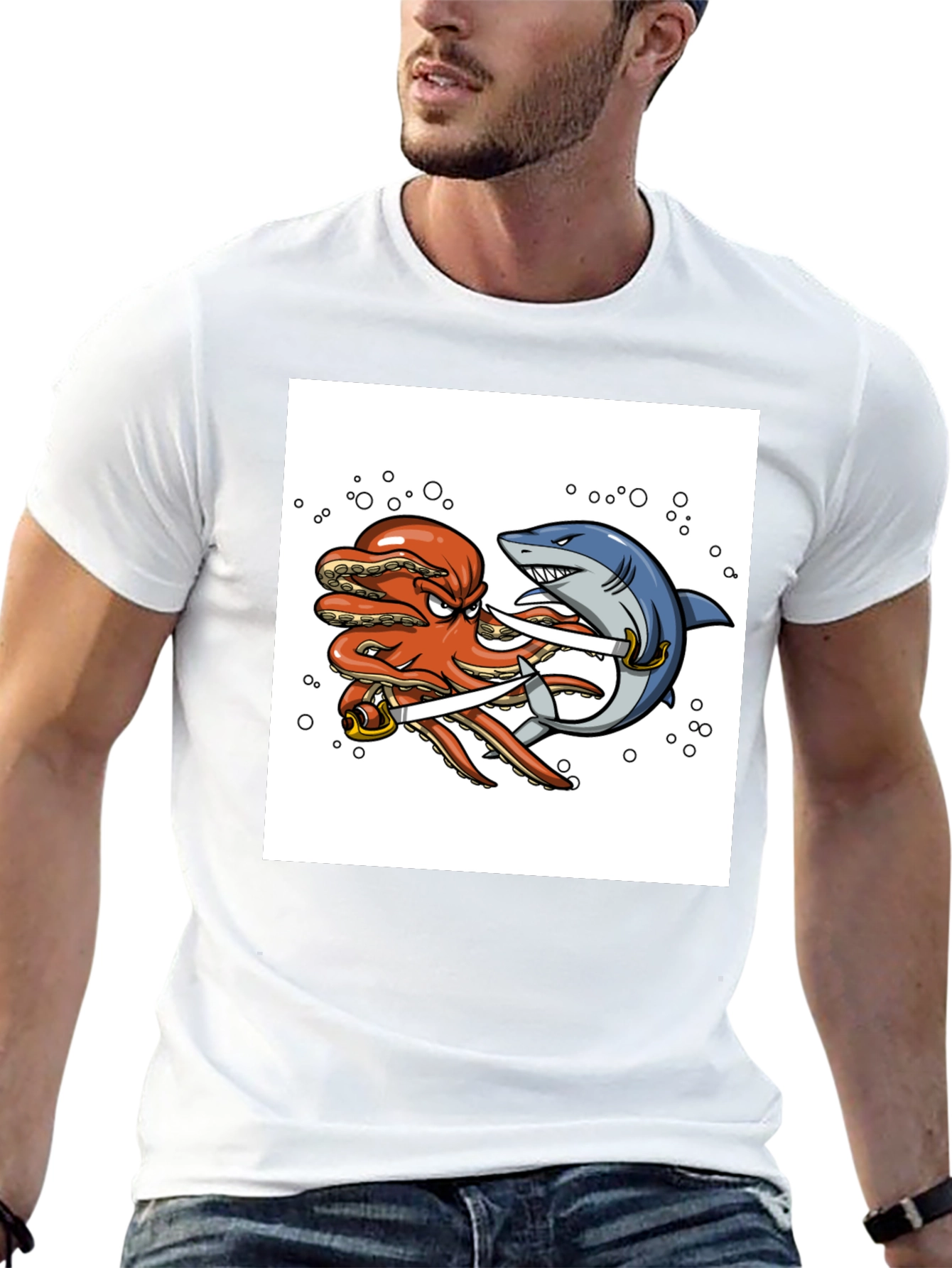 Octopus vs Shark Sword Fight T-Shirt