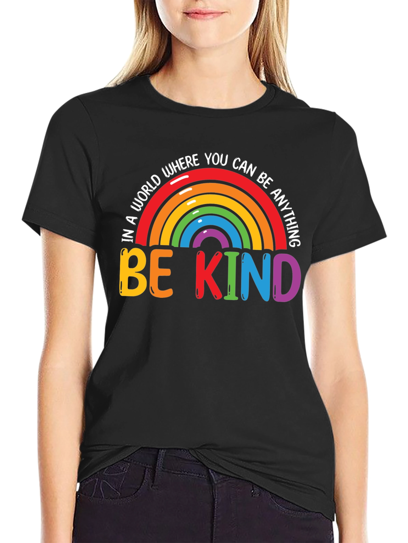 Be Kind Rainbow Graphic Tee - Black