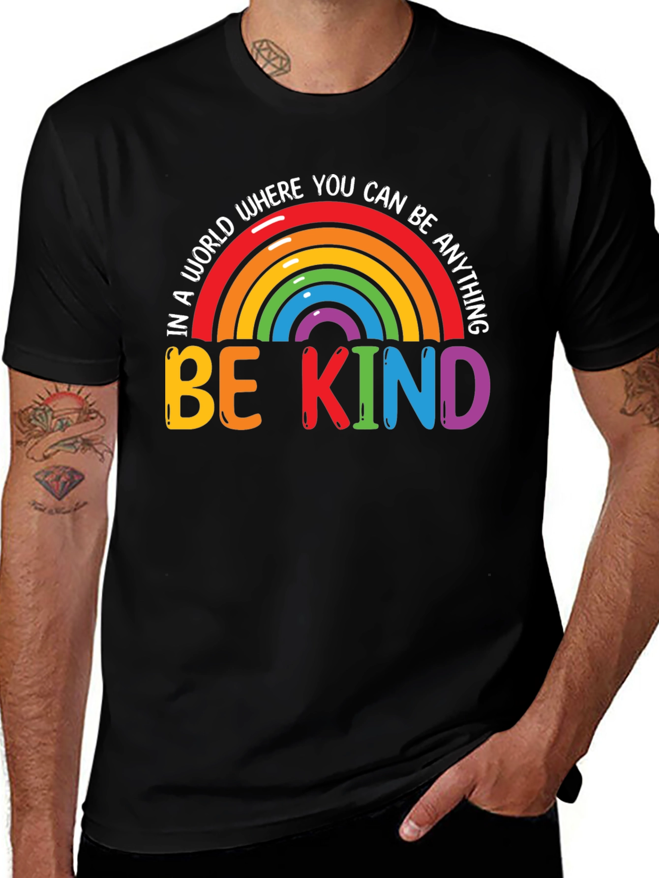 Be Kind Rainbow Graphic Tee - Black