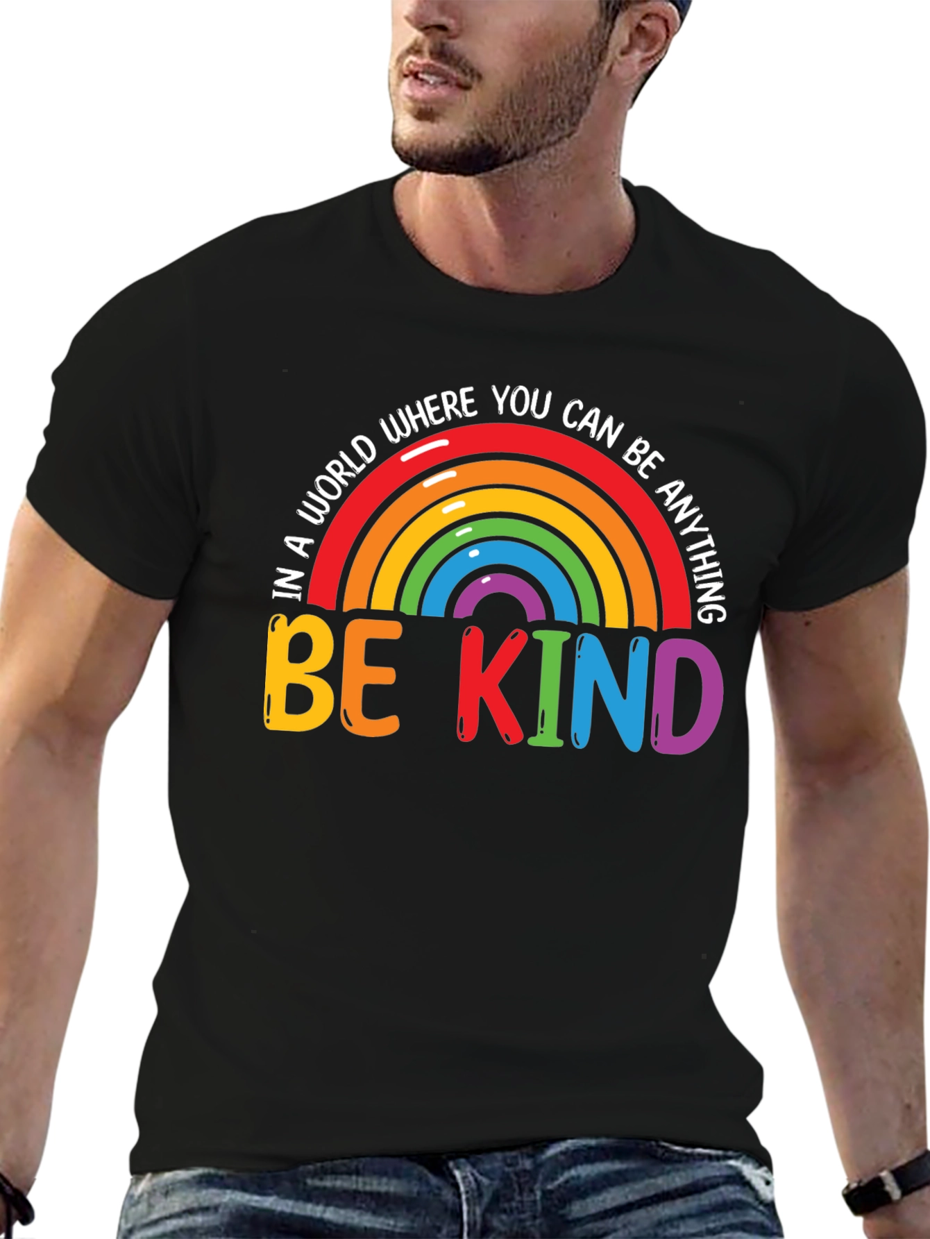 Be Kind Rainbow Graphic Tee - Black