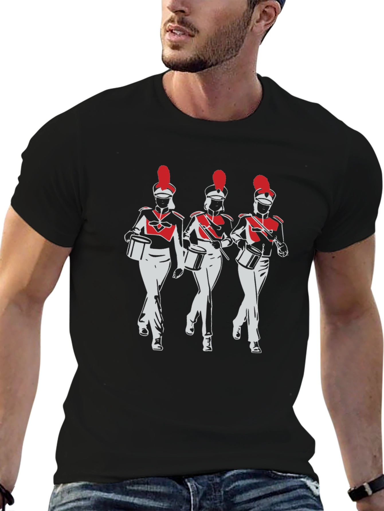 Marching Band T-Shirt: Red & White Drummers