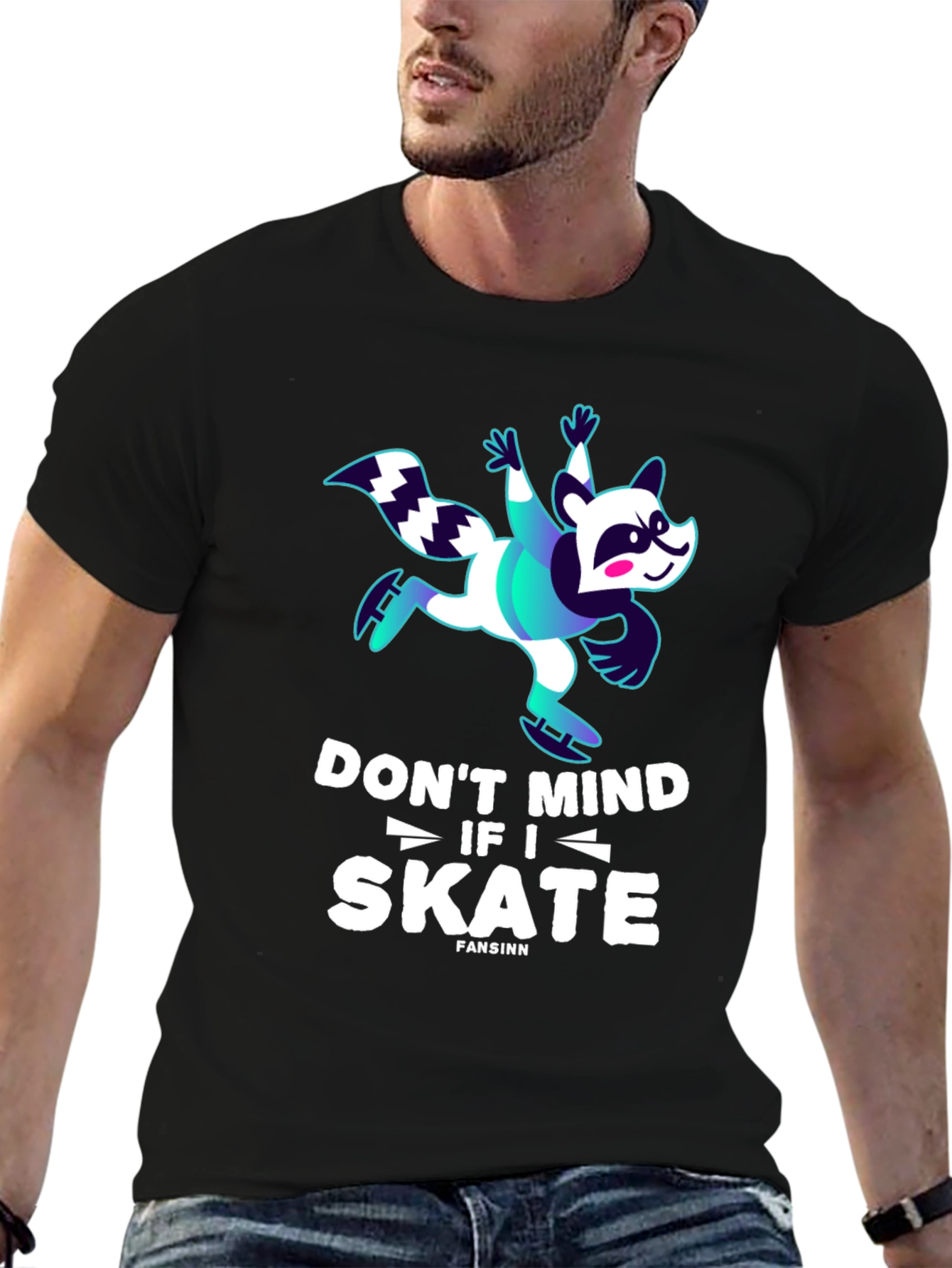 Funny Skater Raccoon Graphic T-Shirt