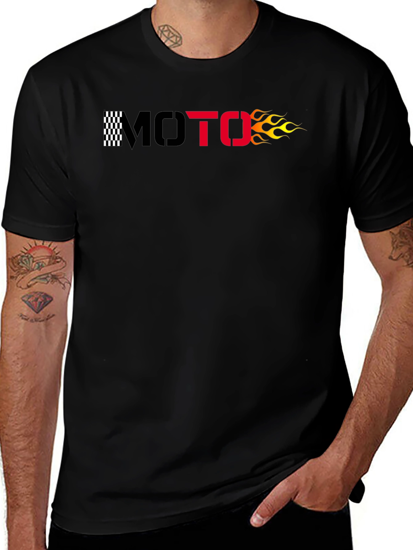 Moto Flames Graphic T-Shirt - Black