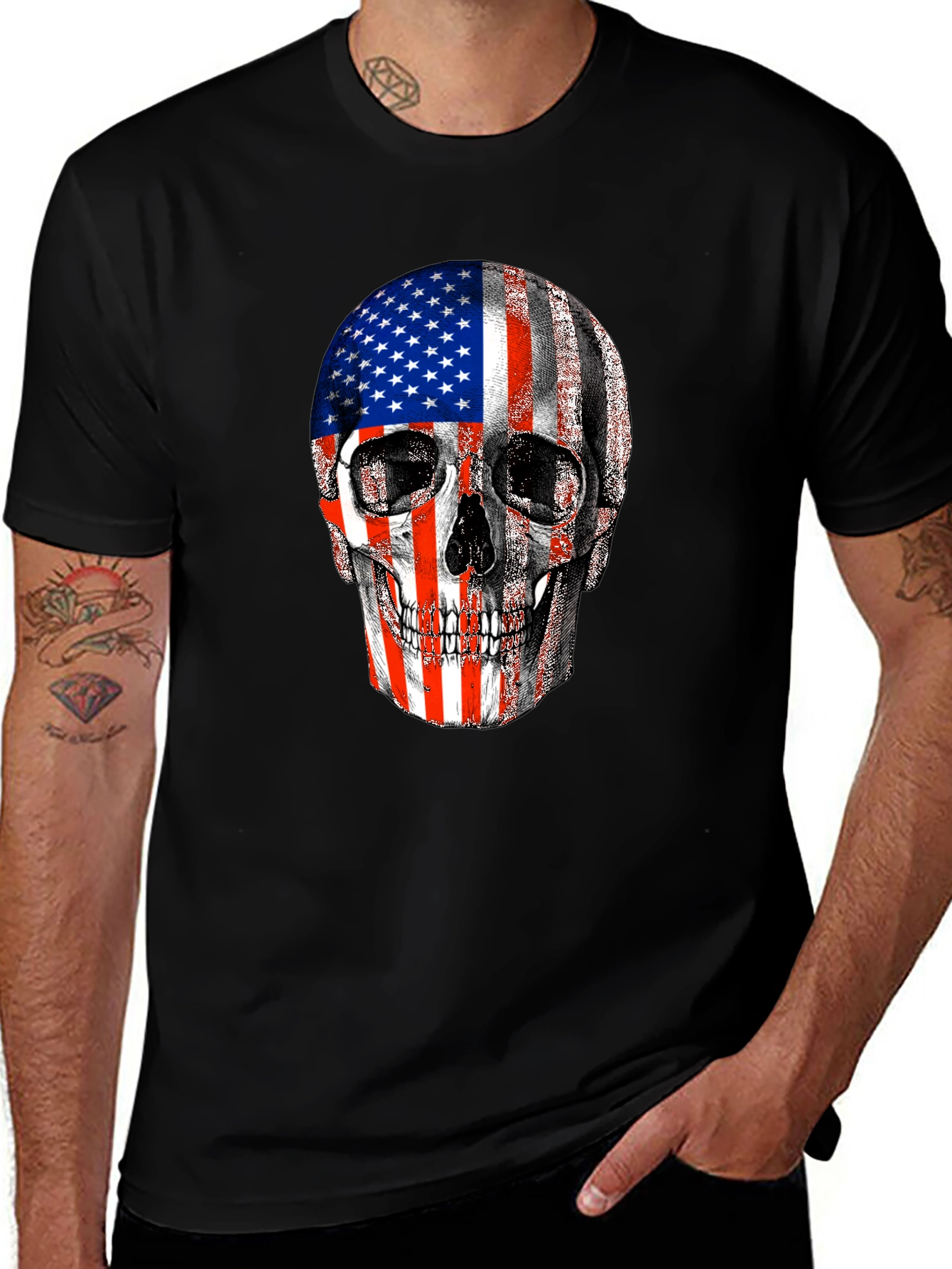 American Flag Skull Graphic Tee - Patriotic Design