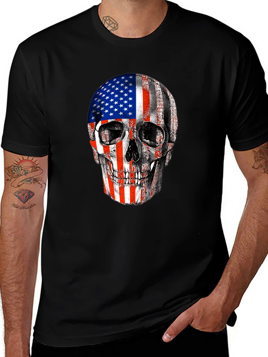 American Flag Skull Graphic Tee - Patriotic Design