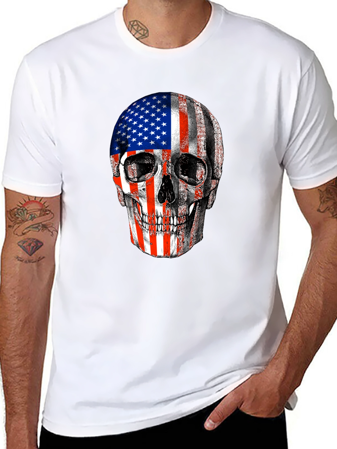 American Flag Skull Graphic Tee - Patriotic Design