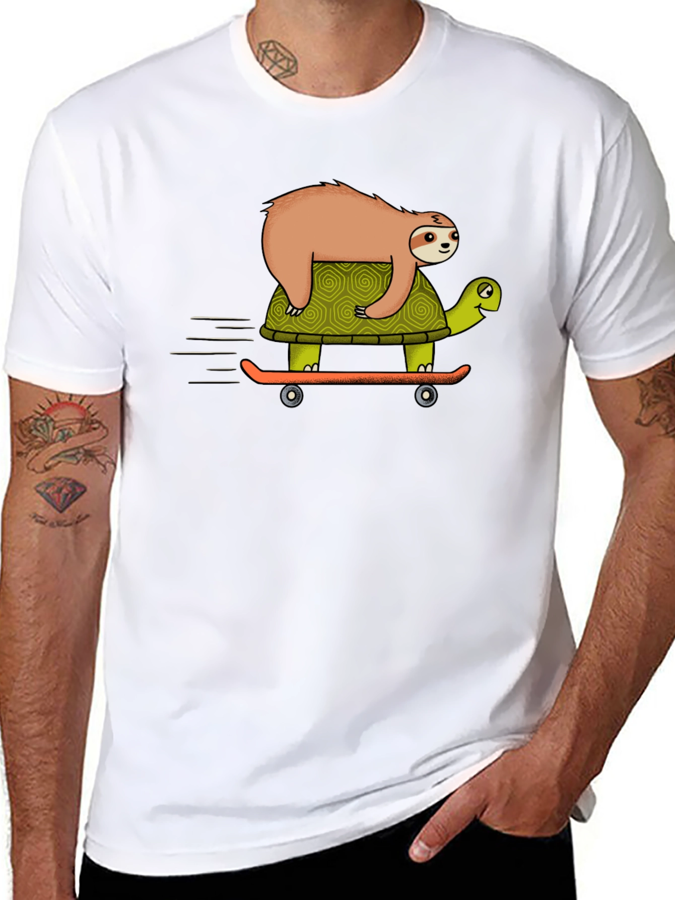 Sloth Riding Turtle Skateboard T-Shirt - Black