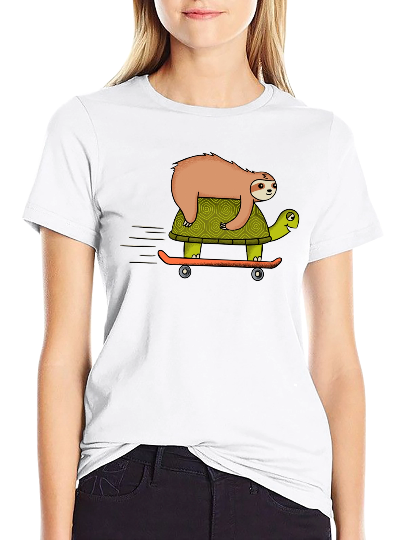 Sloth Riding Turtle Skateboard T-Shirt - Black