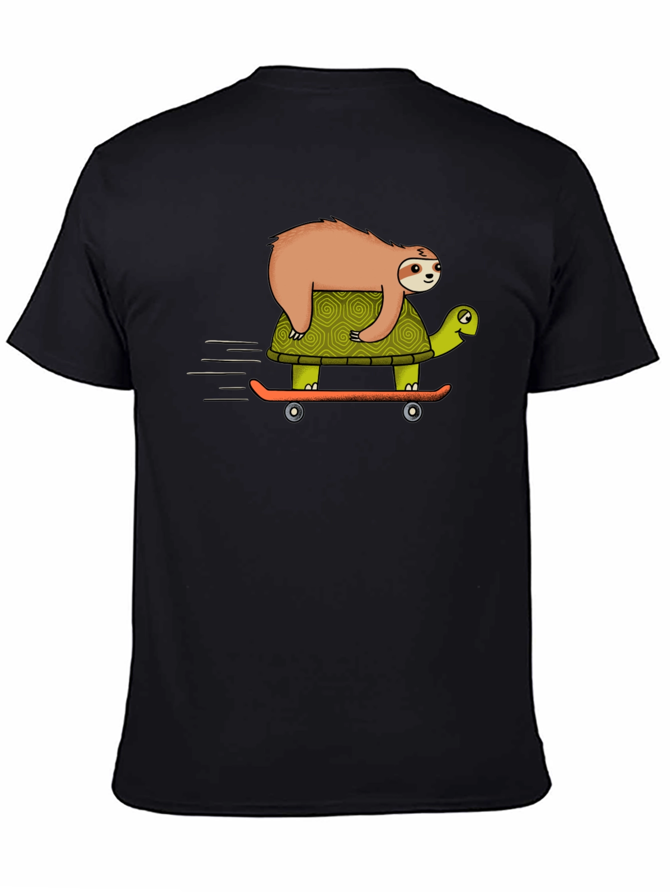 Sloth Riding Turtle Skateboard T-Shirt - Black