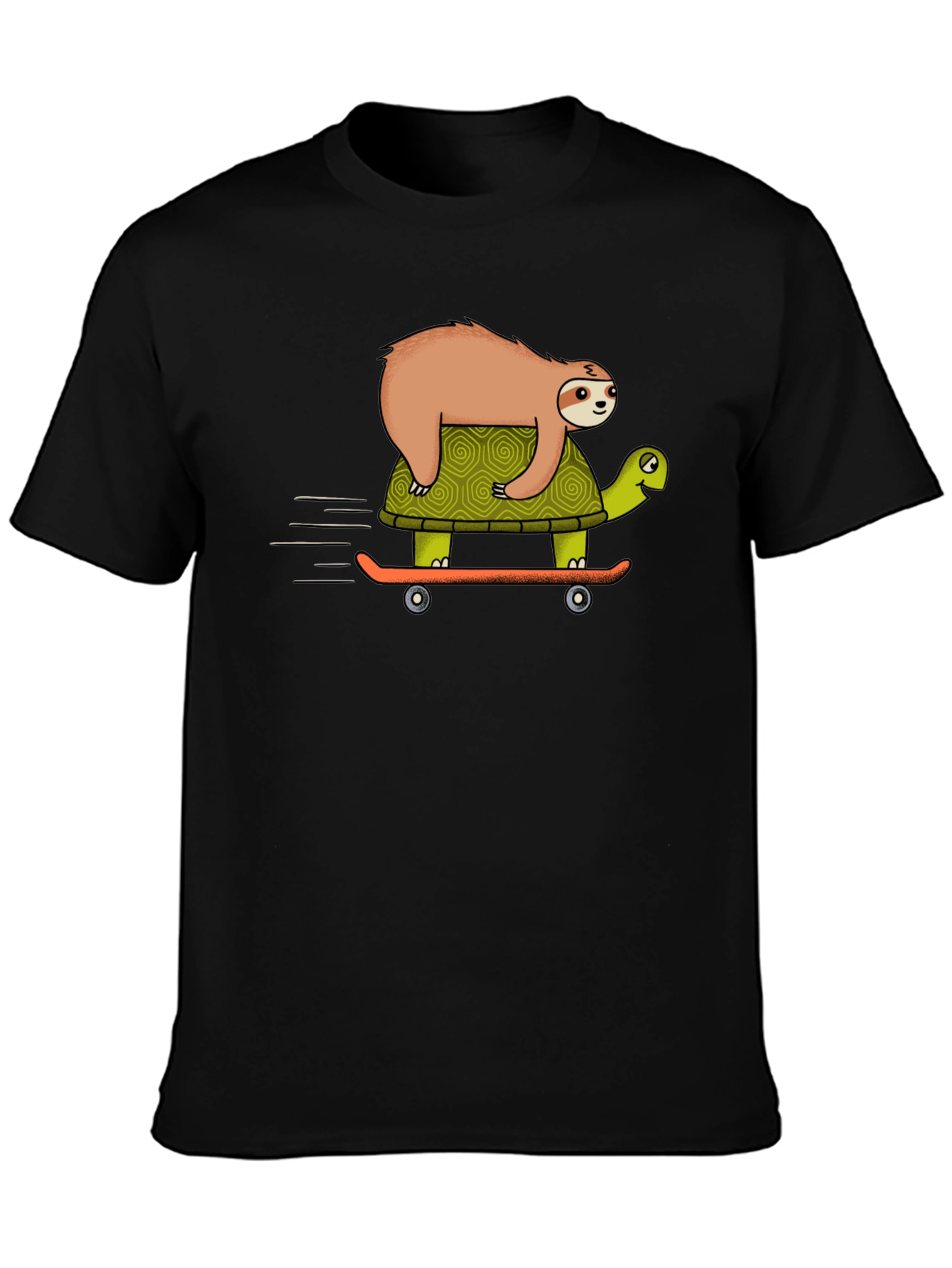 Sloth Riding Turtle Skateboard T-Shirt - Black