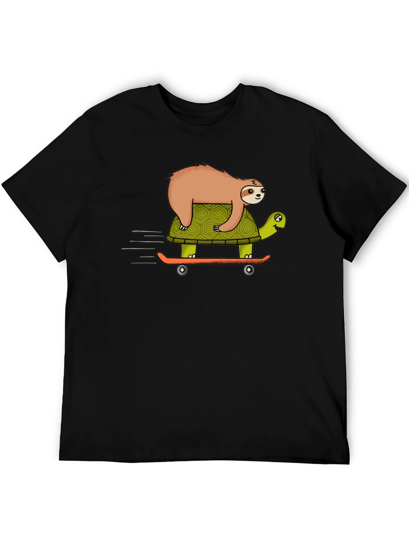 Sloth Riding Turtle Skateboard T-Shirt - Black