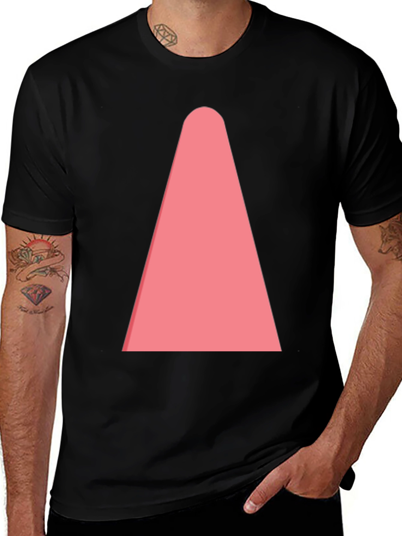 Mens Black T-Shirt with Pink Cone Design