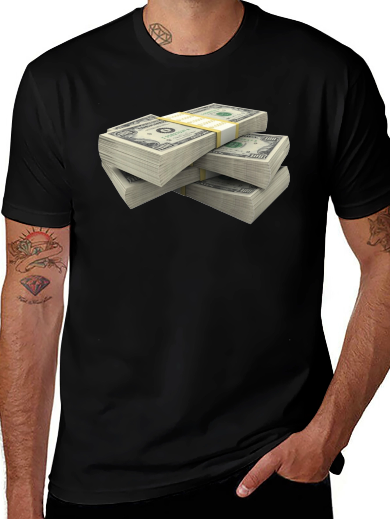 Money Stack Graphic T-Shirt - Black