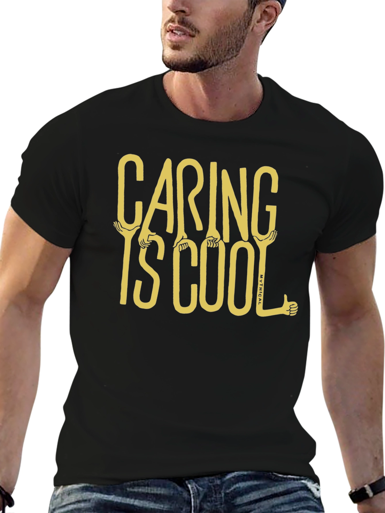 Caring is Cool Graphic Tee - Black Casual T-Shirt