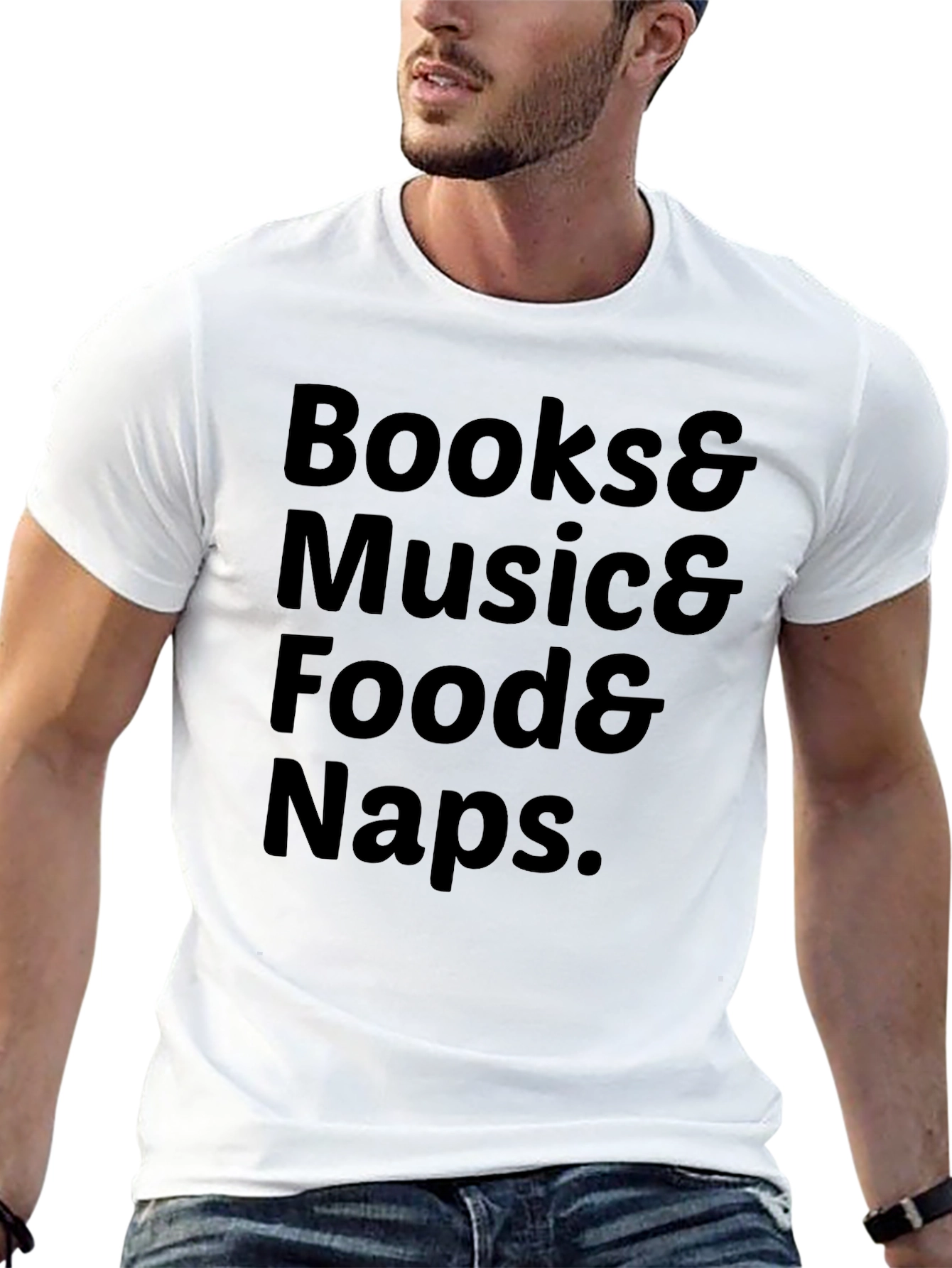 Books Music Food Naps Black T-Shirt